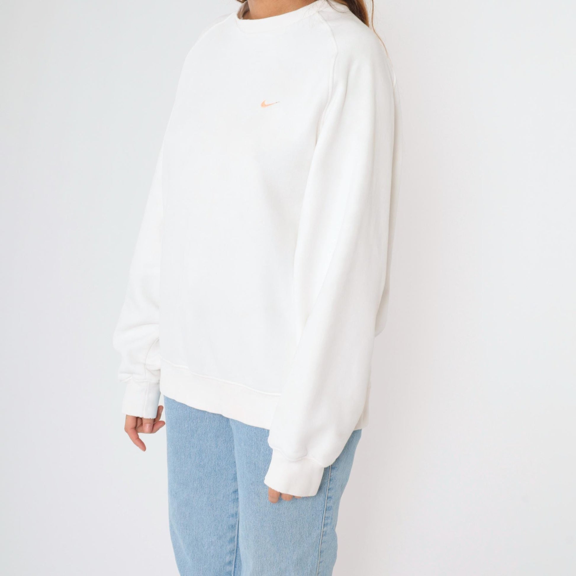 00s Nike Sweatshirt White Peach Swoosh Y2K Raglan Crewneck Large L