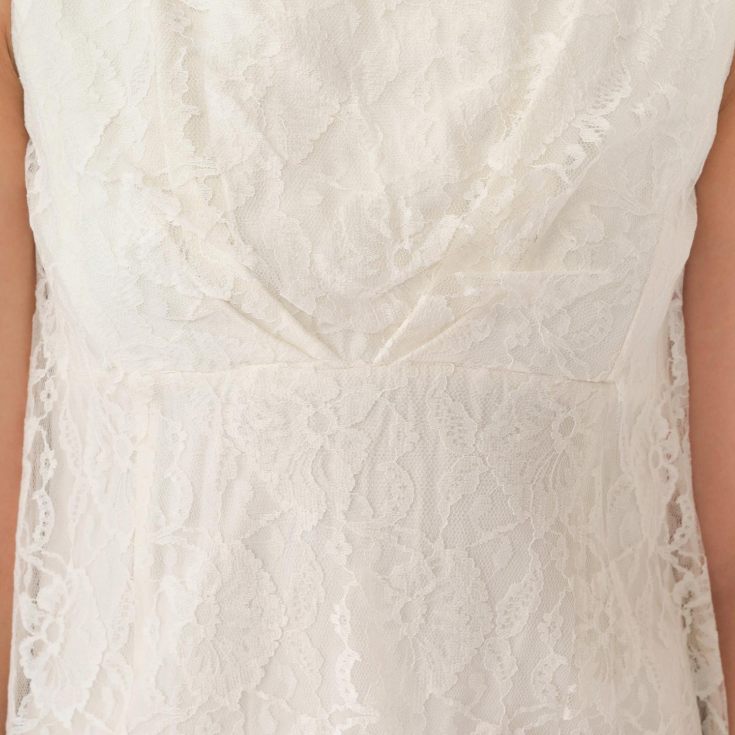 60s White Lace Empire Waist Mini Shift Dress Sleeveless Extra Small XS