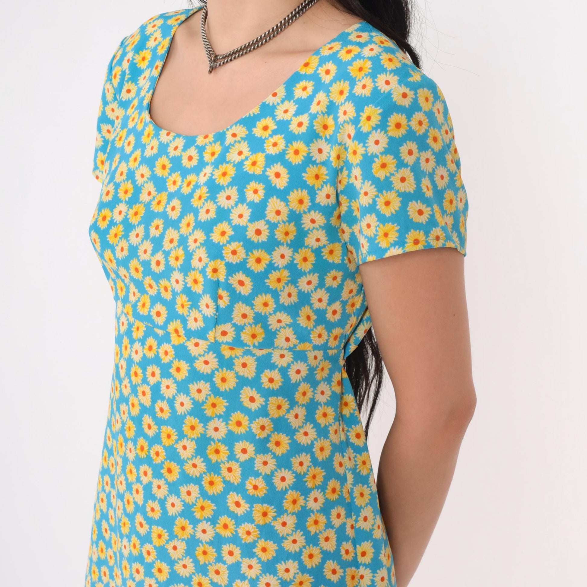 90s Byer Too! Floral Mini Dress Empire Waist Blue Yellow Small