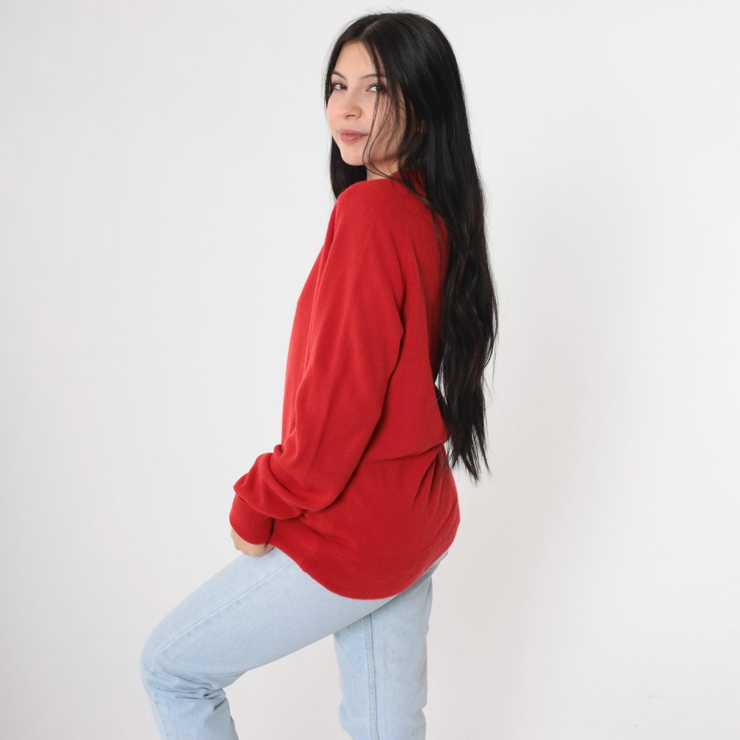 80s Monterey Knits Red V-Neck Pullover Sweater Medium Large
