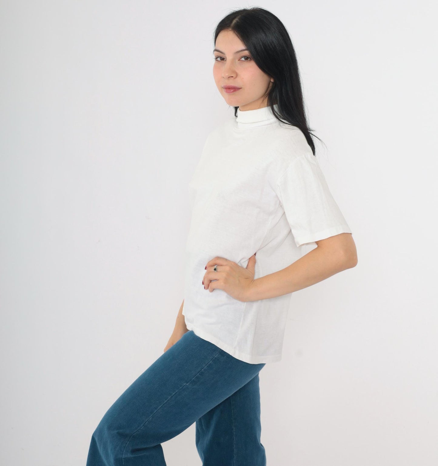 80s Munsingwear White Turtleneck Short Sleeve Top Medium M