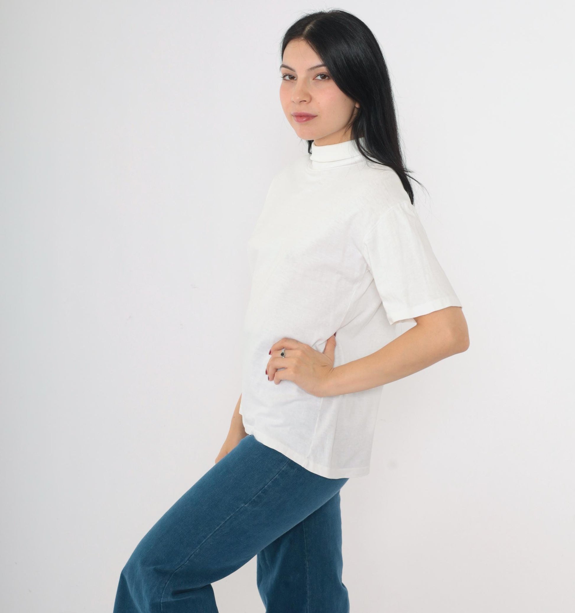 80s Munsingwear White Turtleneck Short Sleeve Top Medium M