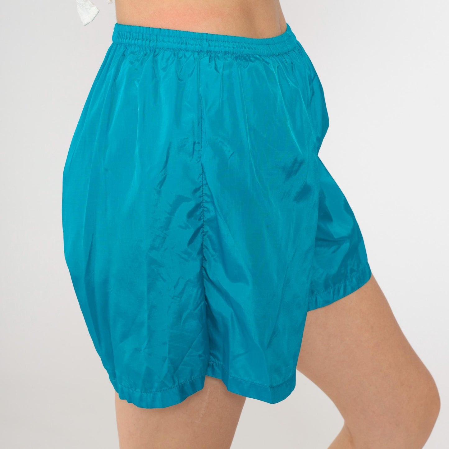 Y2K Nike Nylon Athletic Shorts Teal Blue Elastic Waist Medium