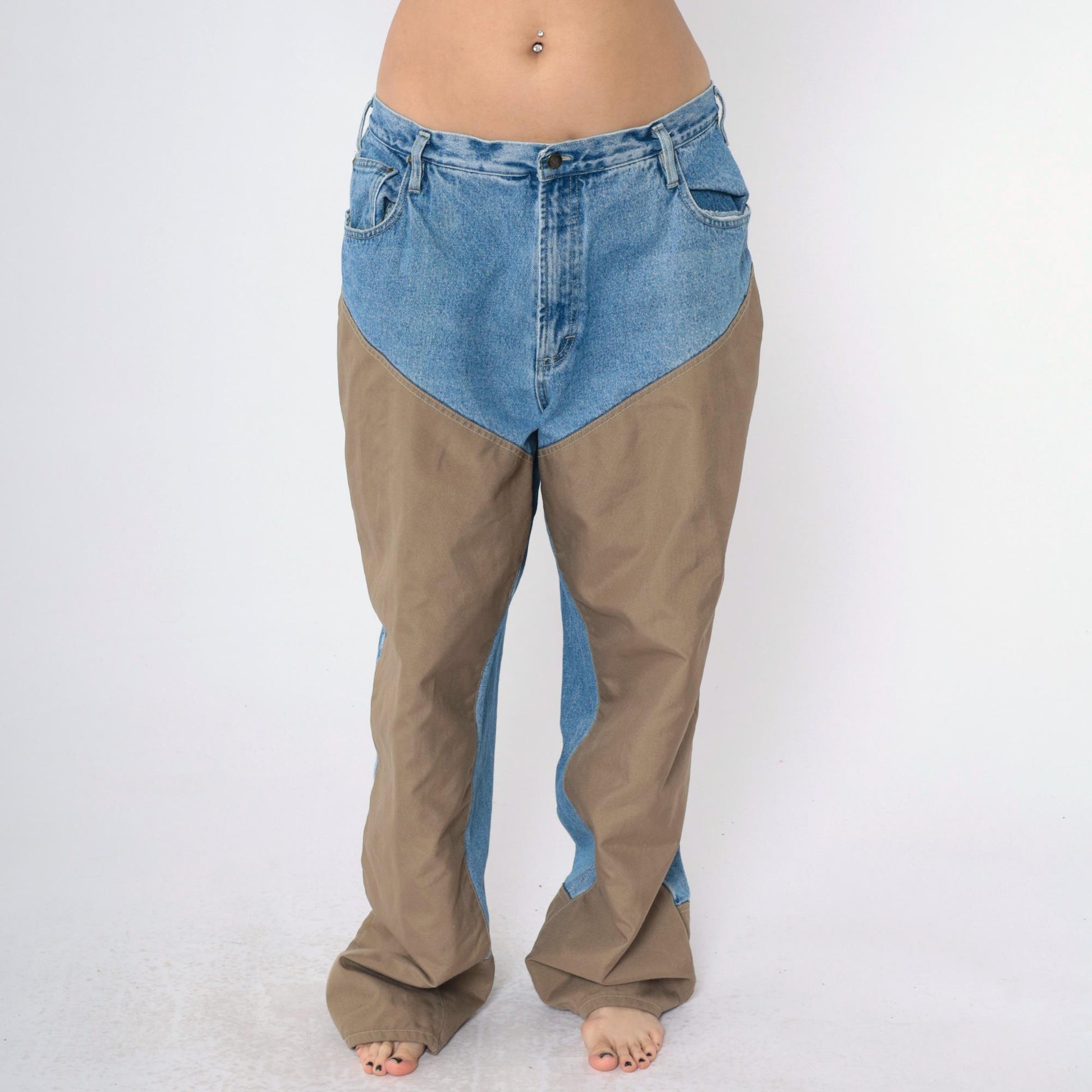 Y2K Columbia Tough Mother Two-Tone Chap Jeans High Waist Men's 40