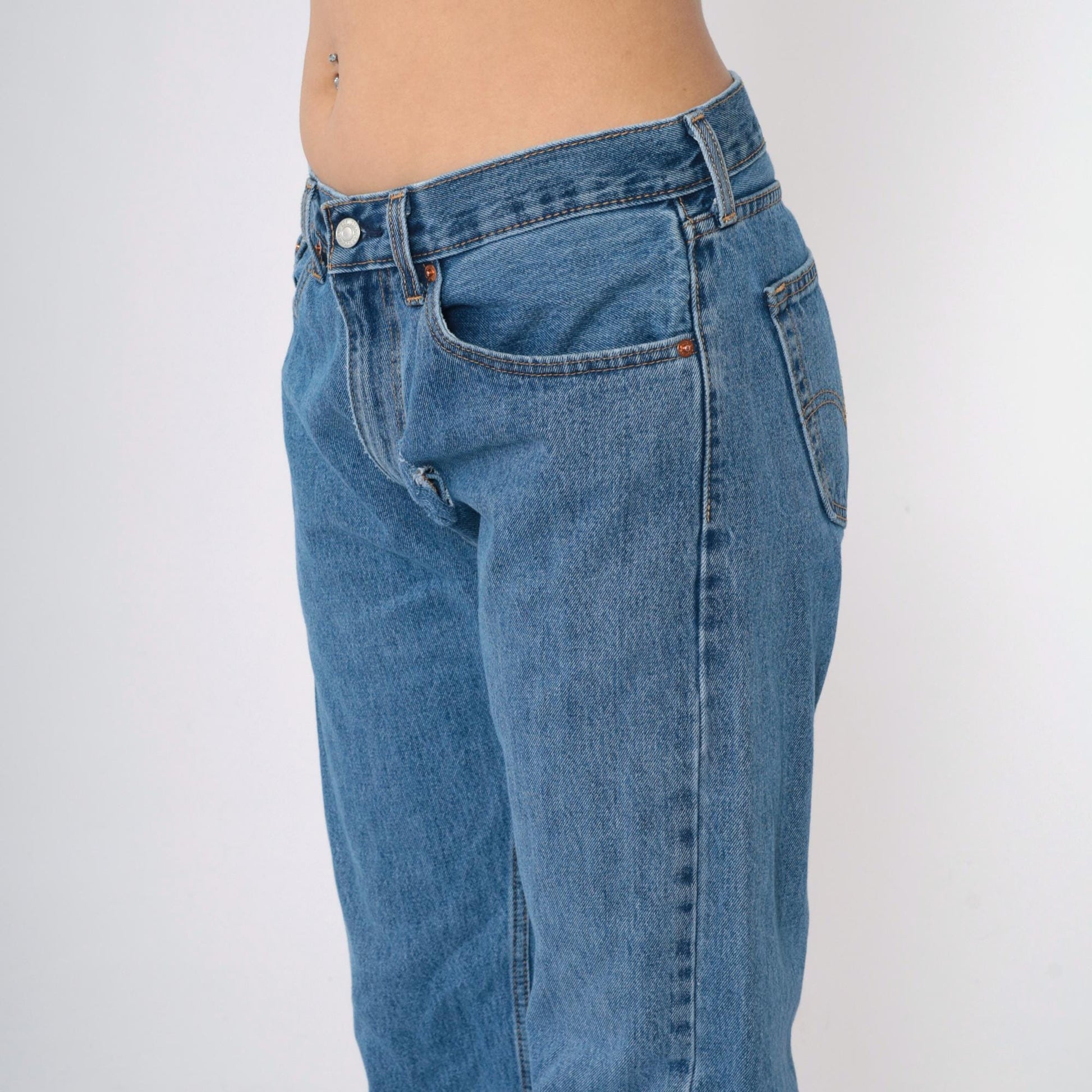 Y2K Levi's 505 Straight Leg Jeans Blue Denim High Rise Ripped 34x30