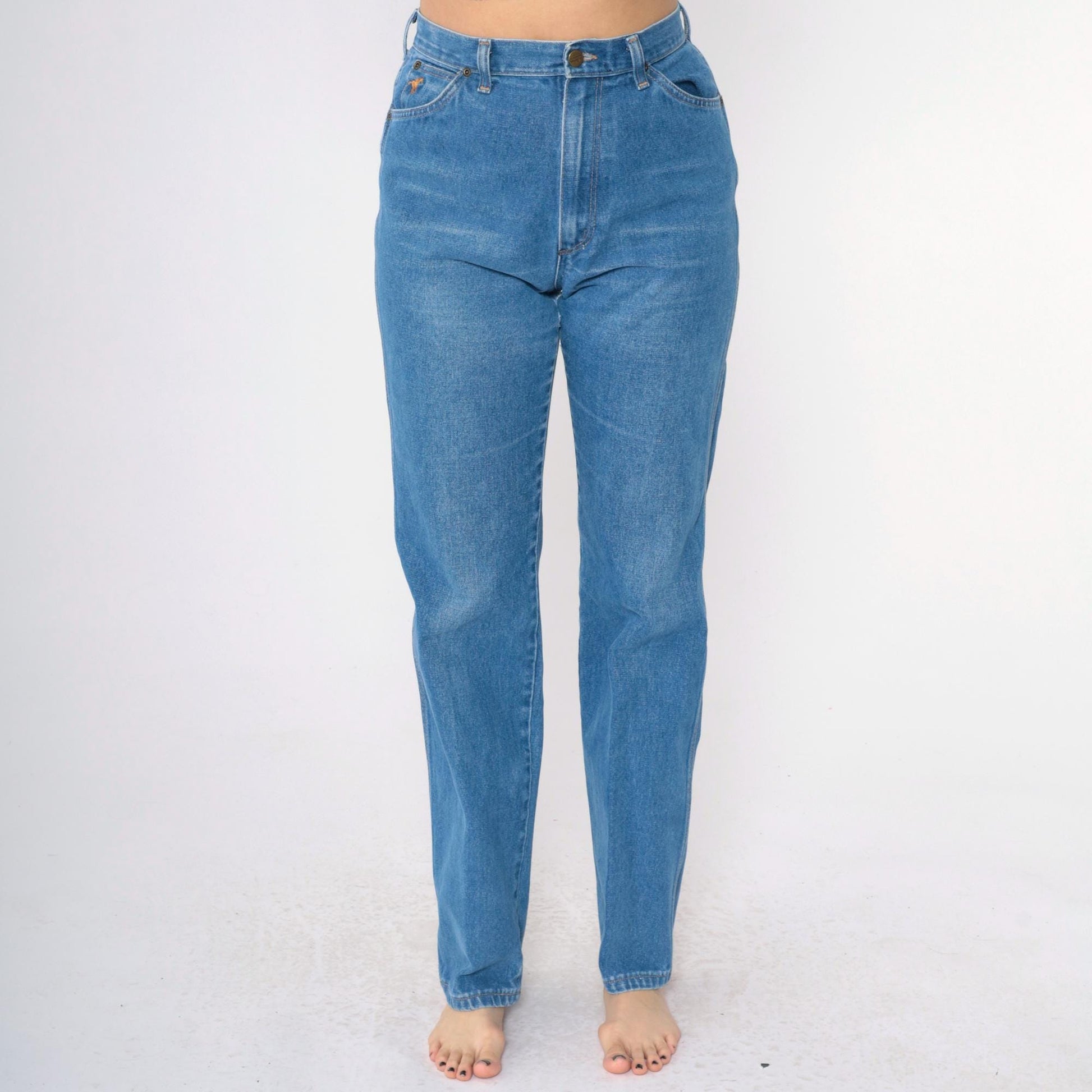 80s Wrangler High Waisted Tapered Jeans Blue Straight Leg Small