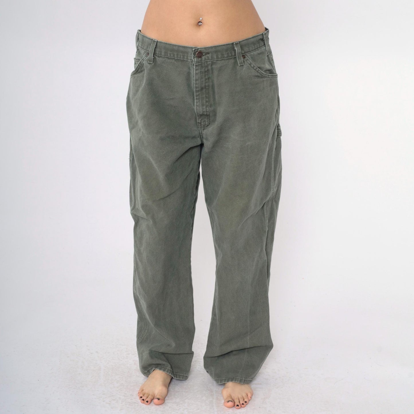 Y2K Dickies Olive Cargo Pants Hammer Loop Straight Leg Men's XL