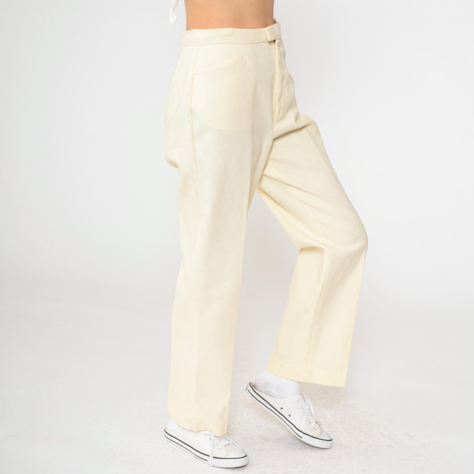 70s Levi's For Gals Sta-Prest Cream Straight Leg Trousers High Waist Small