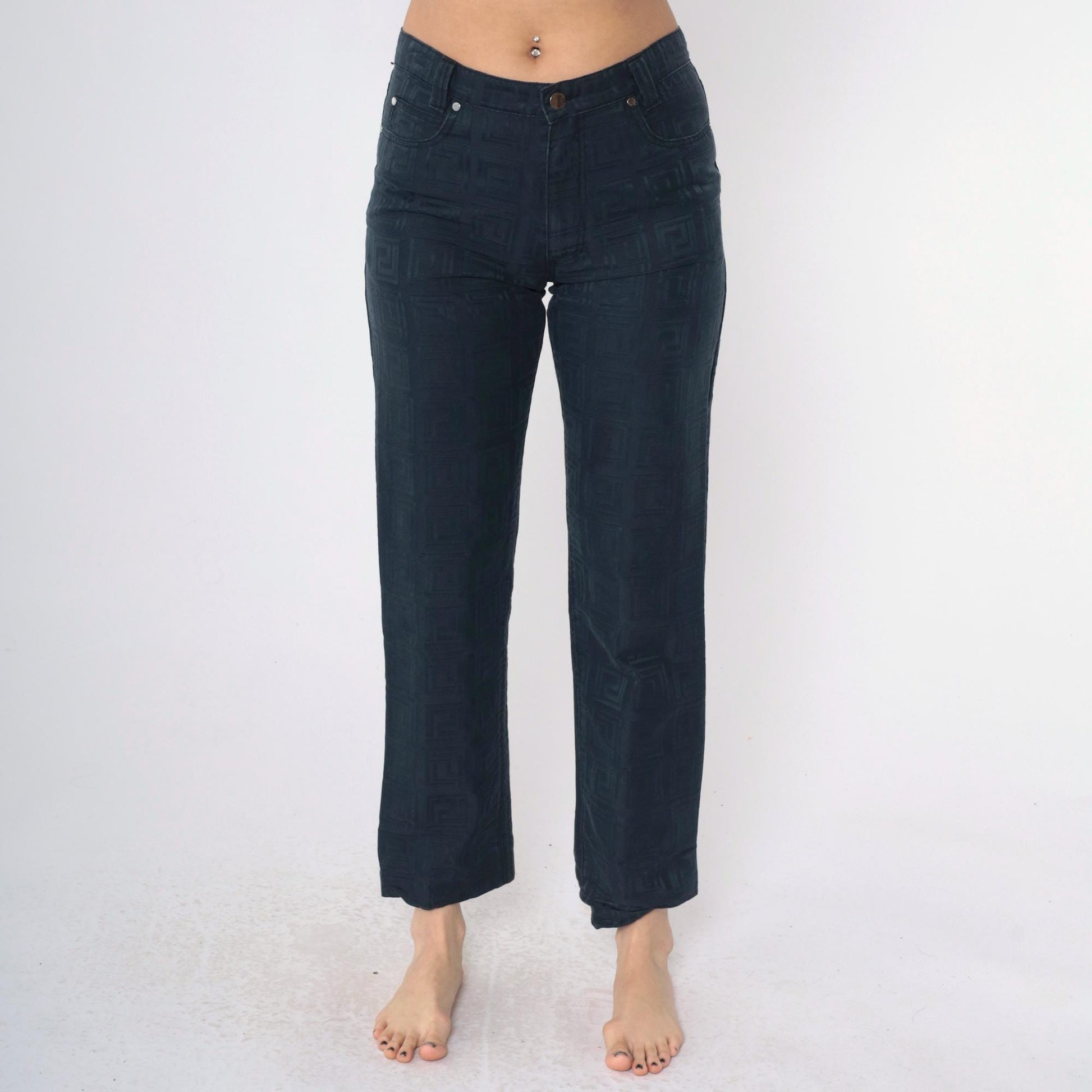 Versace Classic V2 Geometric Embossed Black Trousers Size 32