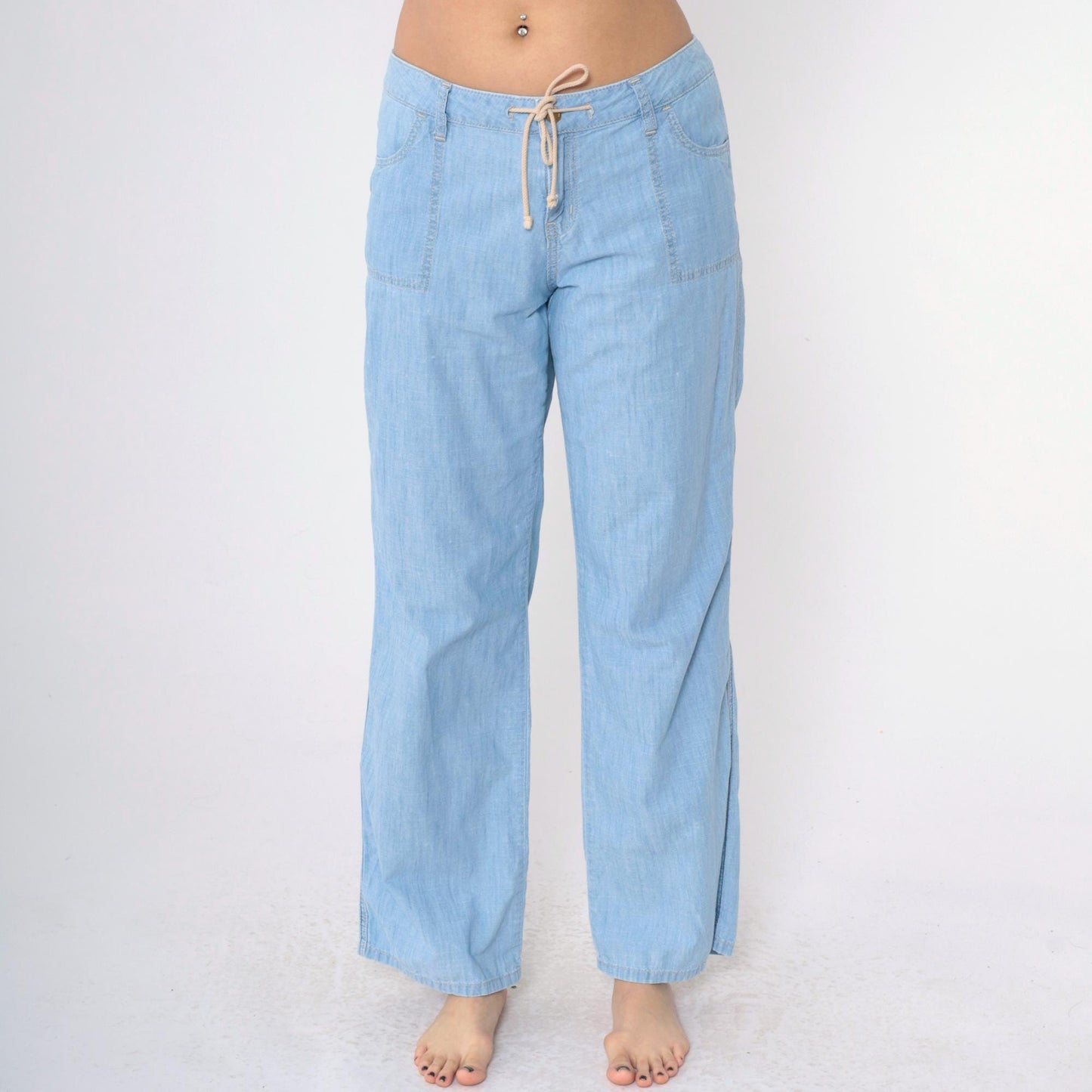 Tommy Bahama Light Wash Straight Leg Jeans Drawstring Waist Low Rise Size 8