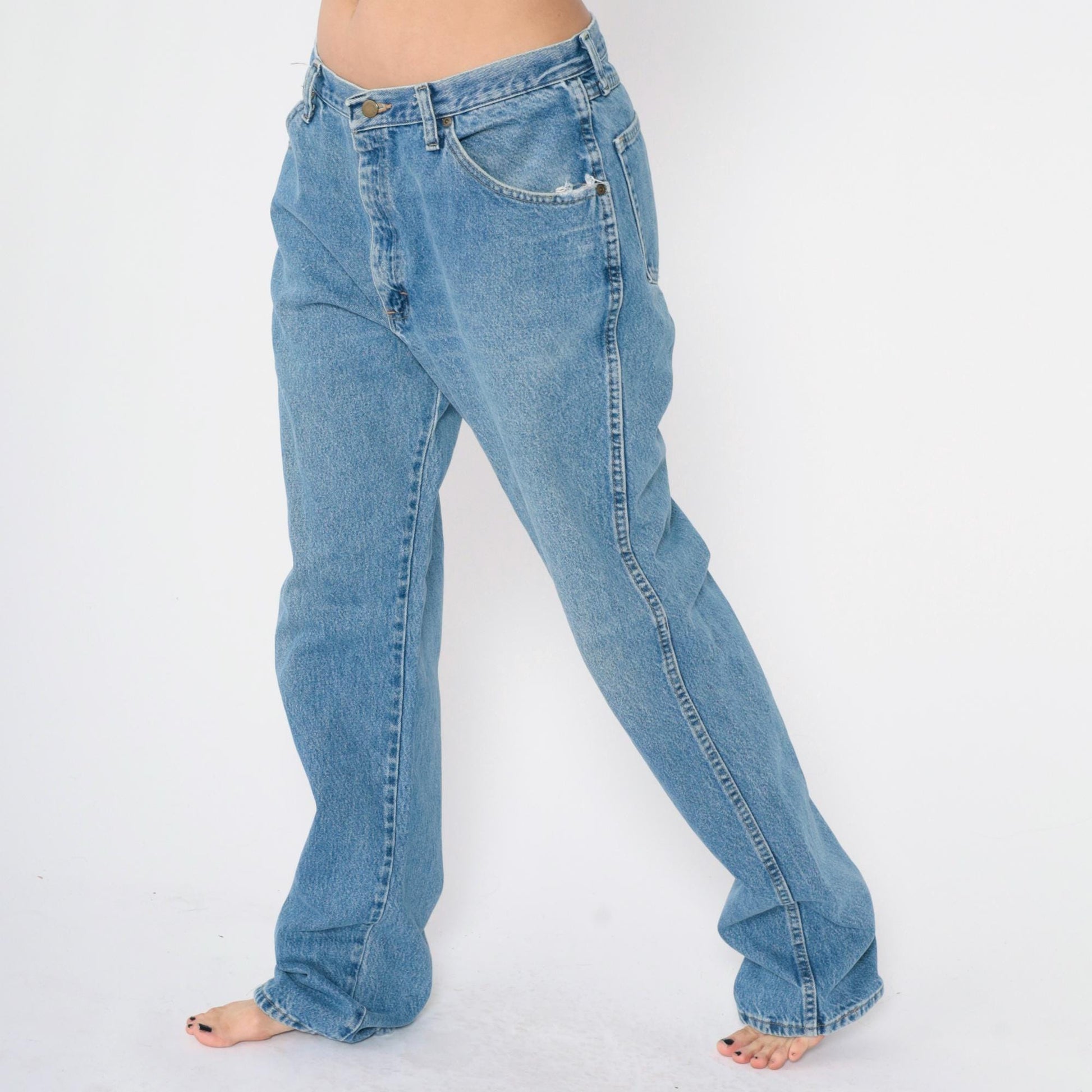 00s Wrangler High Rise Straight Leg Jeans Blue Denim Men's 36x36