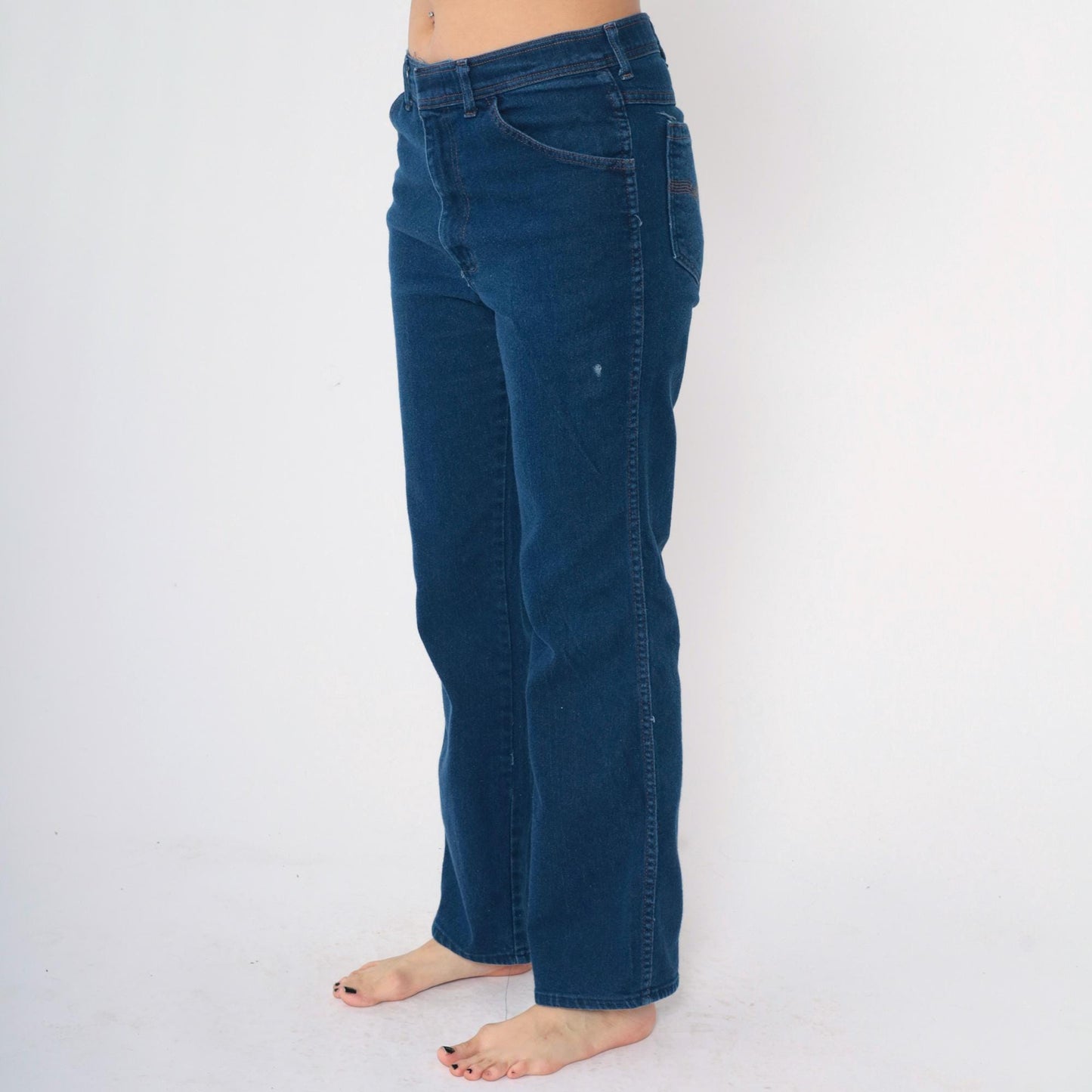 80s Dark Wash Straight Leg Jeans High Rise Western Stitching Medium M