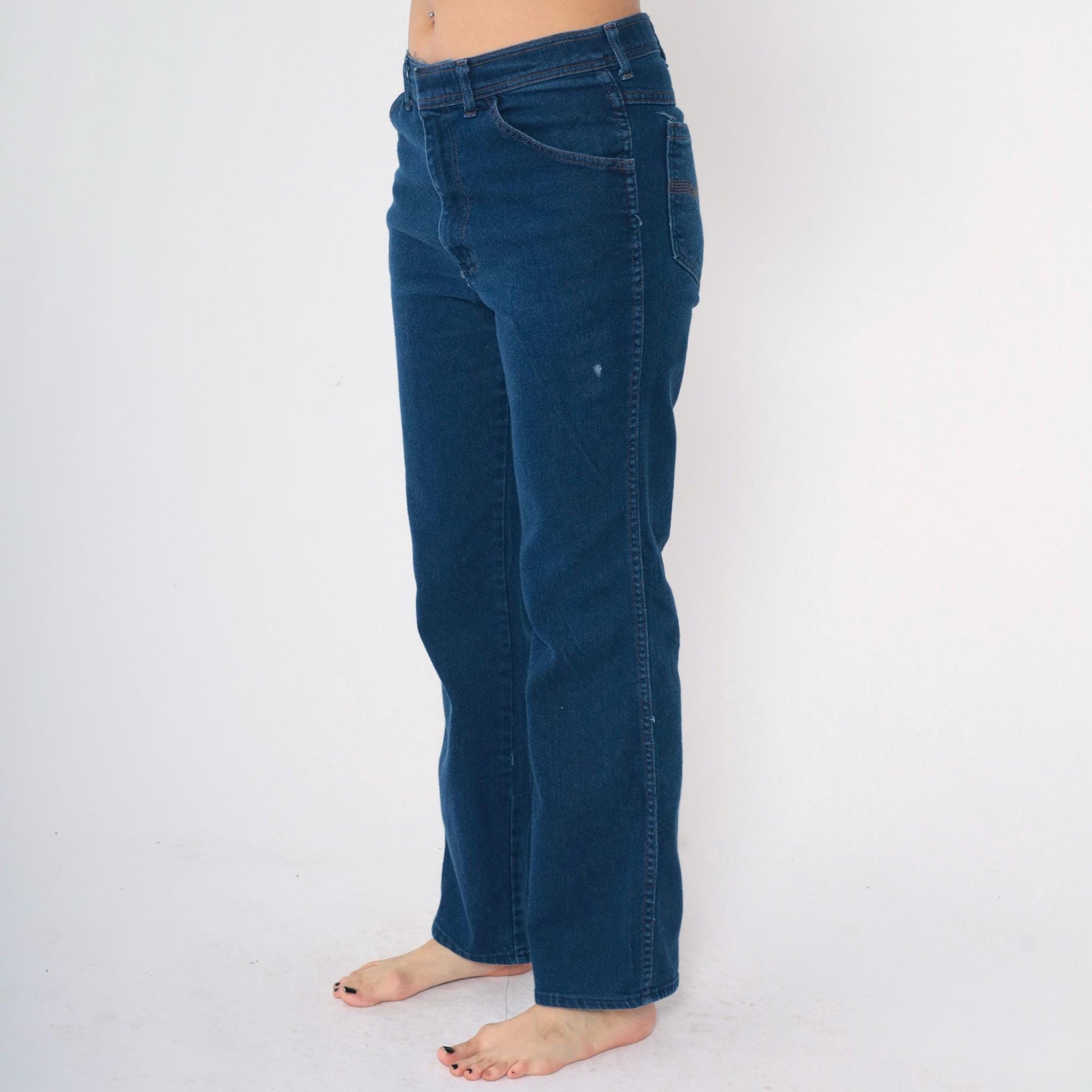 80s Dark Wash Straight Leg Jeans High Rise Western Stitching Medium M