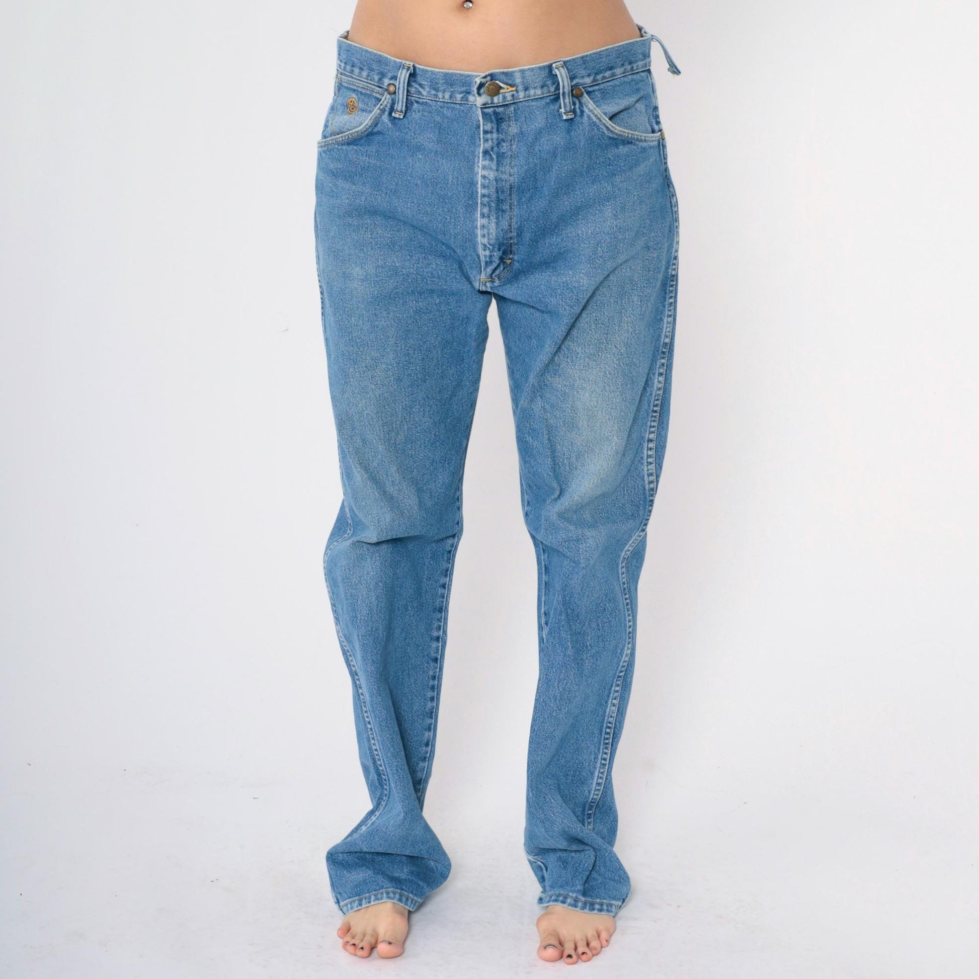 90s Wrangler George Strait Cowboy Cut Blue Jeans High Rise Straight Leg 35x34