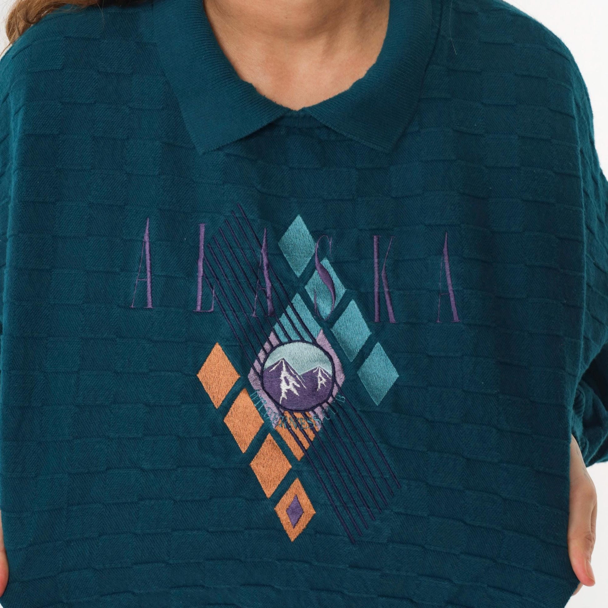 90s Alaska Wilderness Club Teal Sweatshirt Collared Cotton Large L
