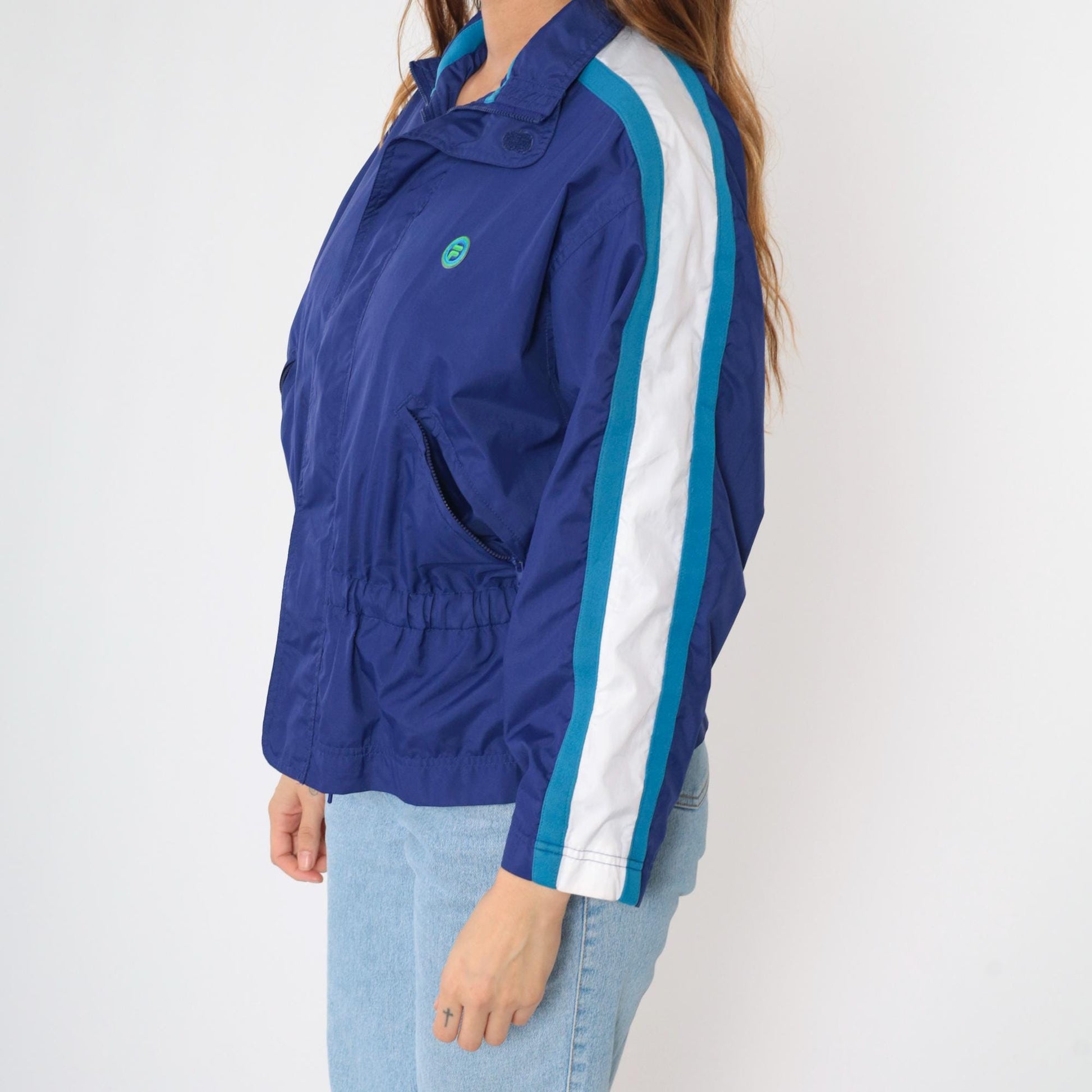 Y2K Fila Blue Striped Windbreaker Jacket Zip-Up Small S