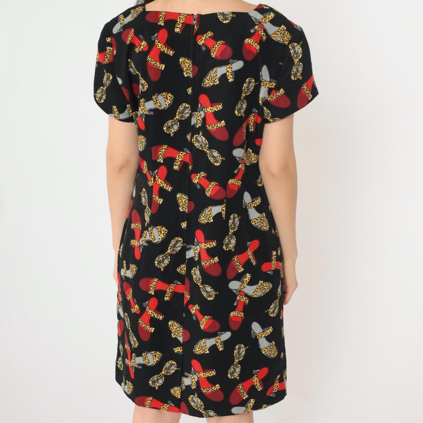 90s Jessica Howard Mini Dress Leopard Print Shoes Sunglasses Black Rayon Medium