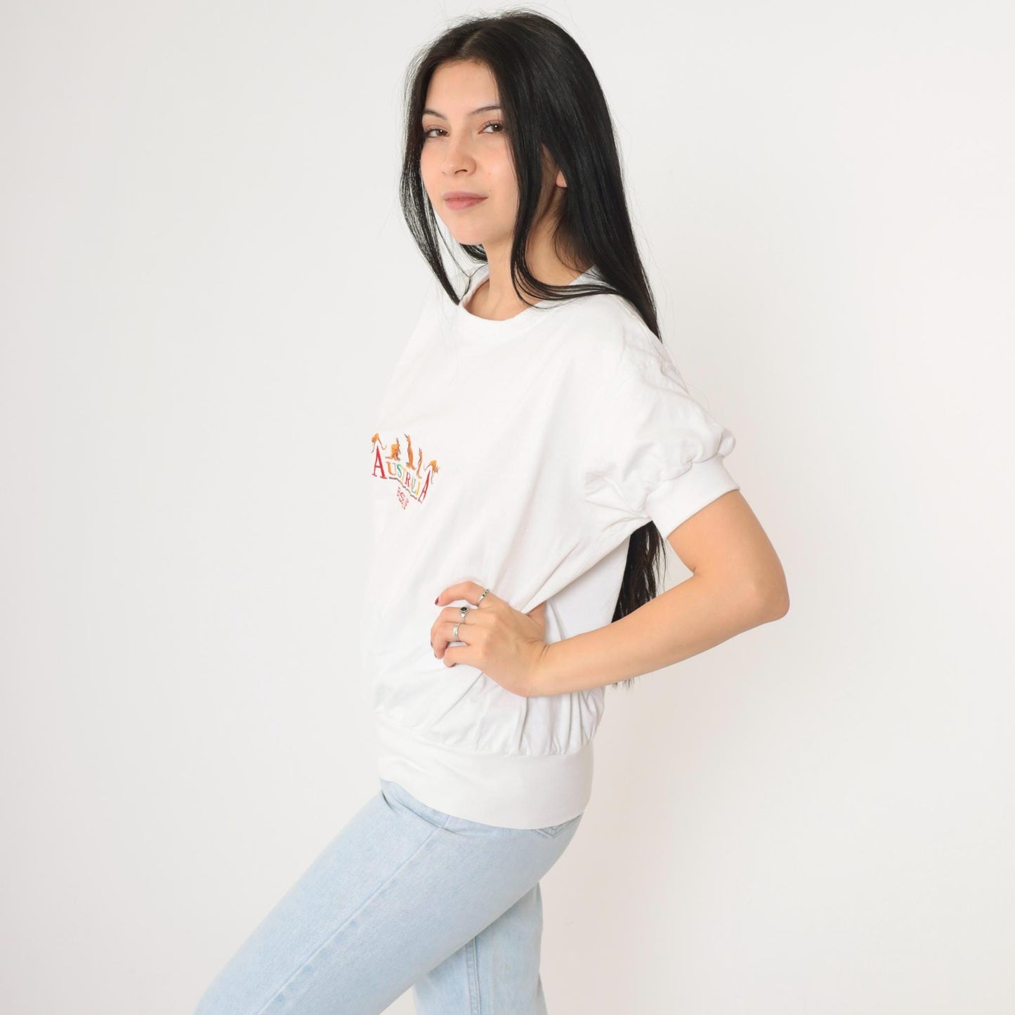 90s Brisbane Australia Kangaroo Embroidered T-Shirt White Graphic Tee Large L