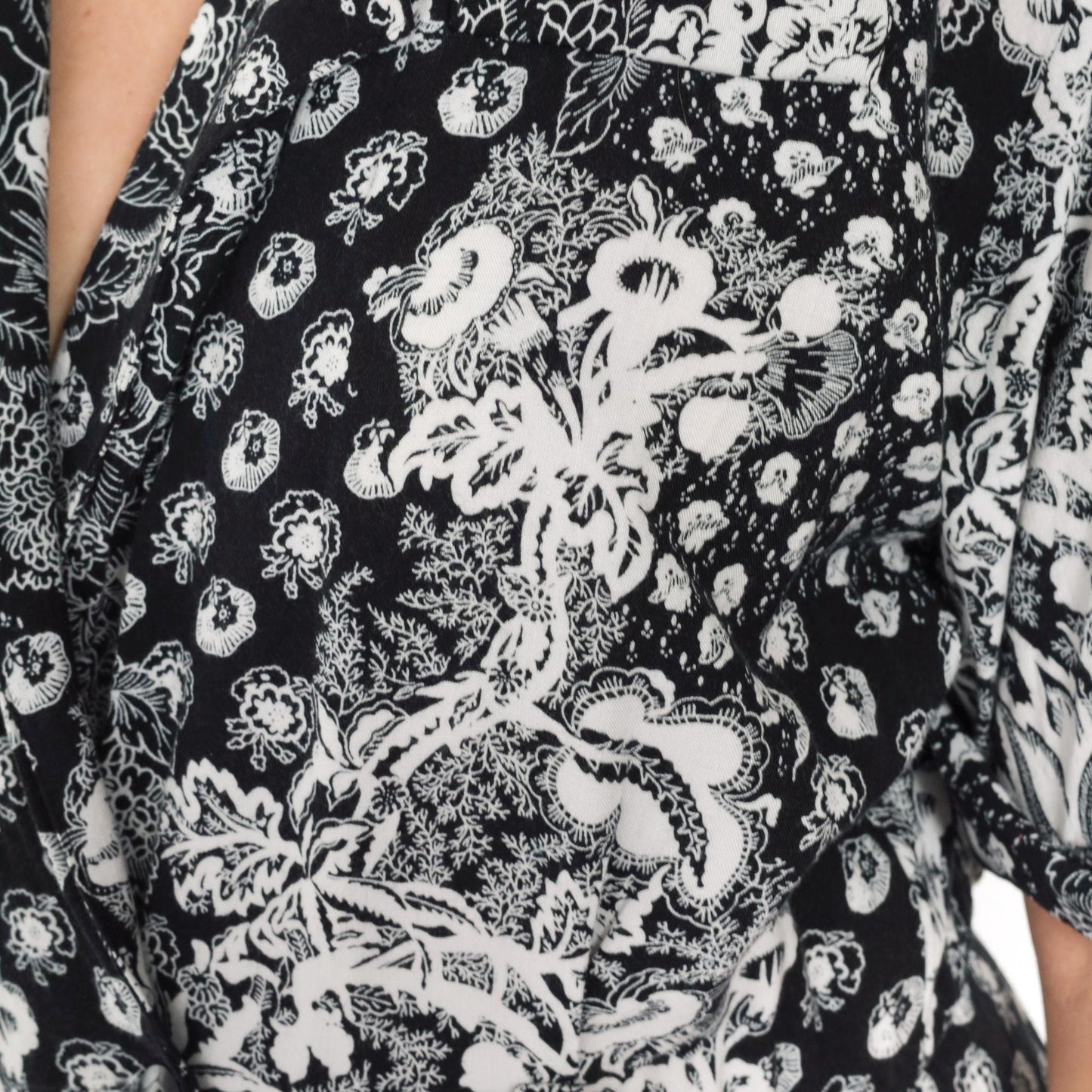 80s Jessica Ryan Black White Floral Midi Dress Faux Wrap Epaulettes Medium