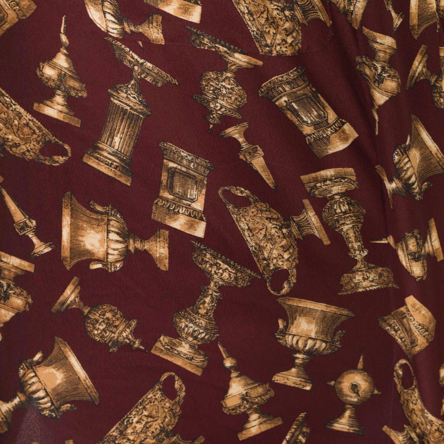 90s Jones New York Chalice Print Blouse Burgundy Gold Button Up Medium M