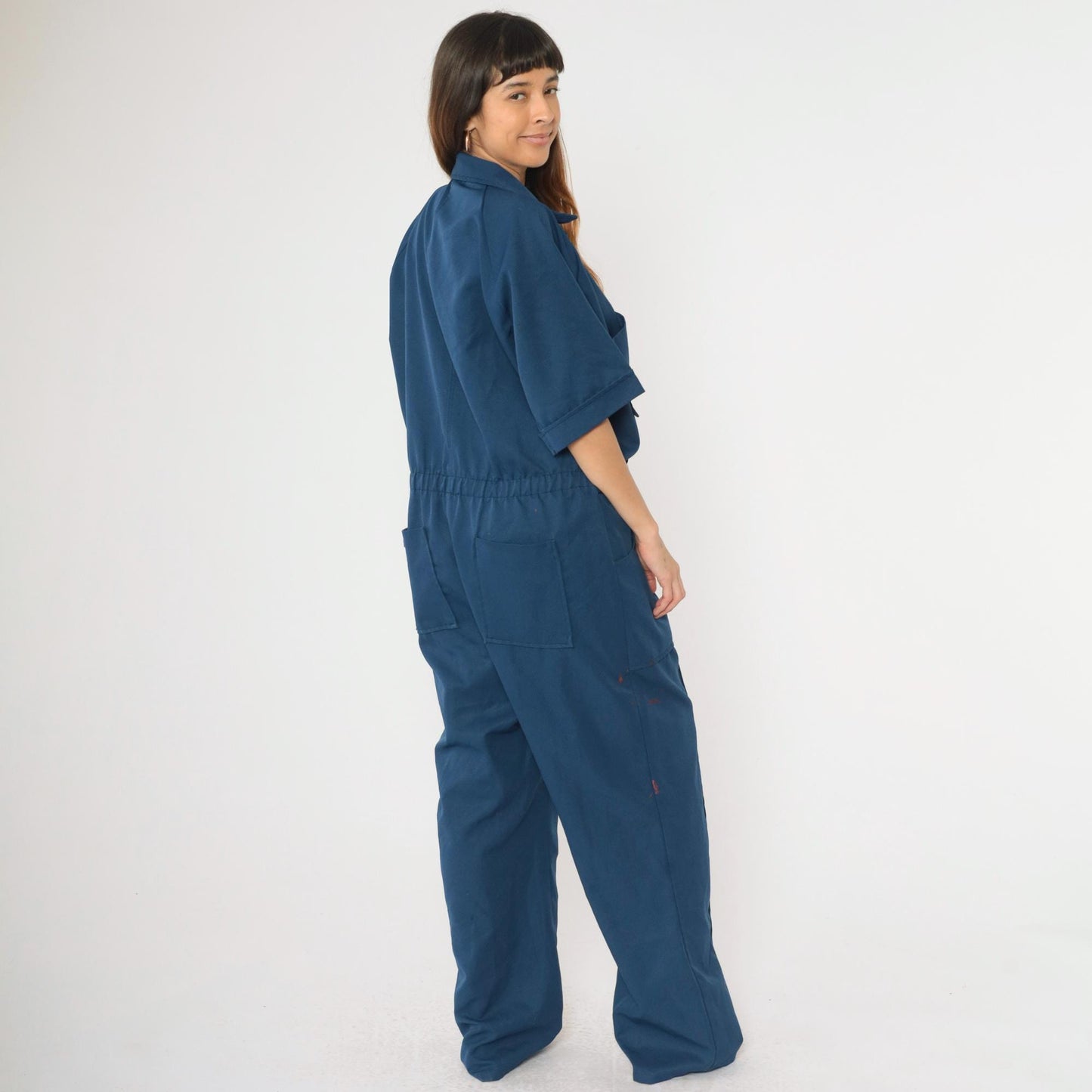 70s Dark Blue Utility Coveralls Straight Leg Zip Boiler Suit Men's Extra Large