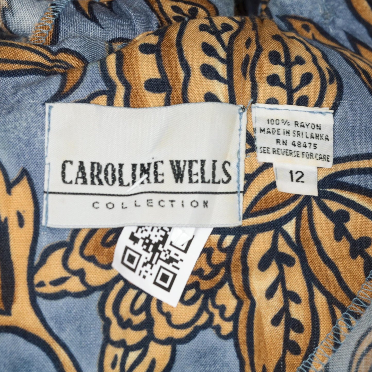 90s Caroline Wells Collection Floral Midi Dress Blue Gold A-Line Medium M