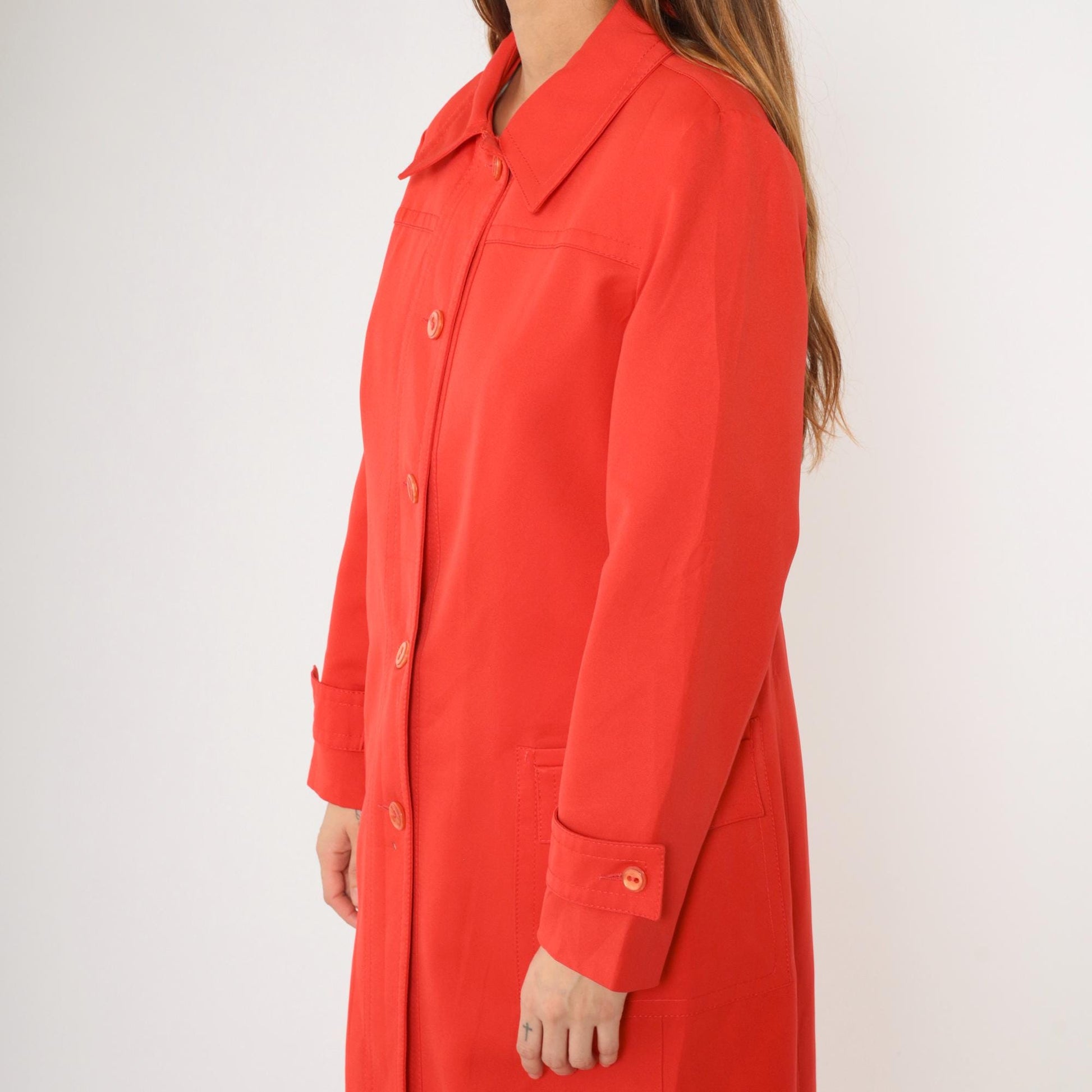 70s Forecaster of Boston Red Trench Coat Single Breasted A-Line Medium Large