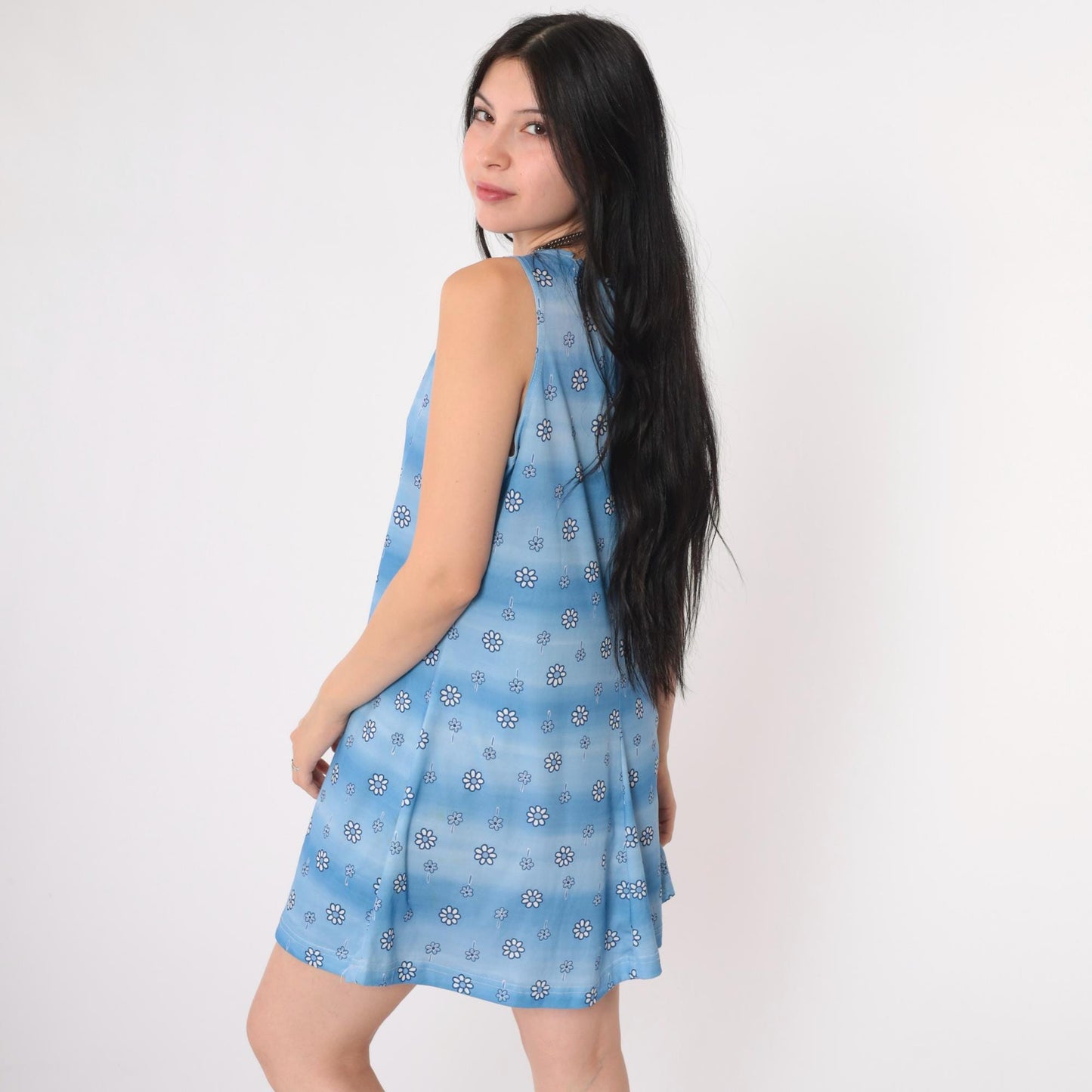 90s Joule Blue Floral Daisy Mini Sundress Sleeveless A-Line Large L
