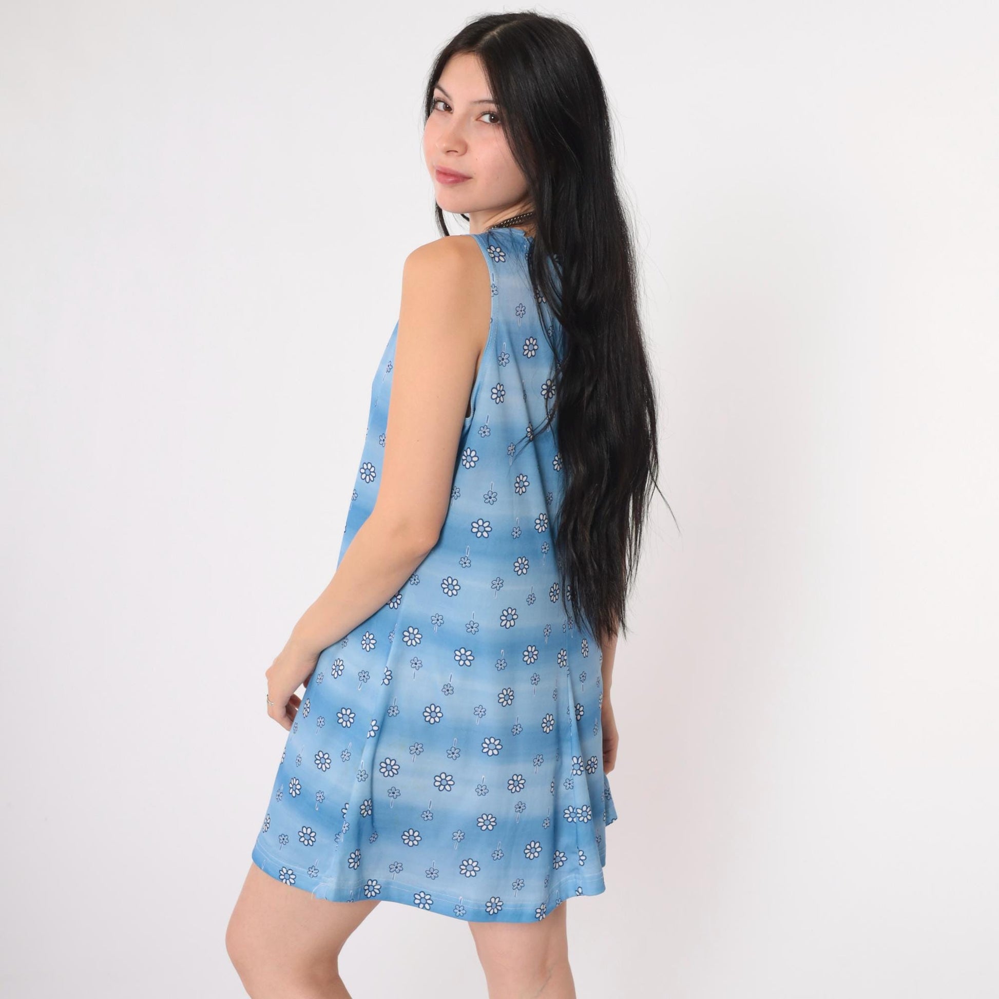 90s Joule Blue Floral Daisy Mini Sundress Sleeveless A-Line Large L