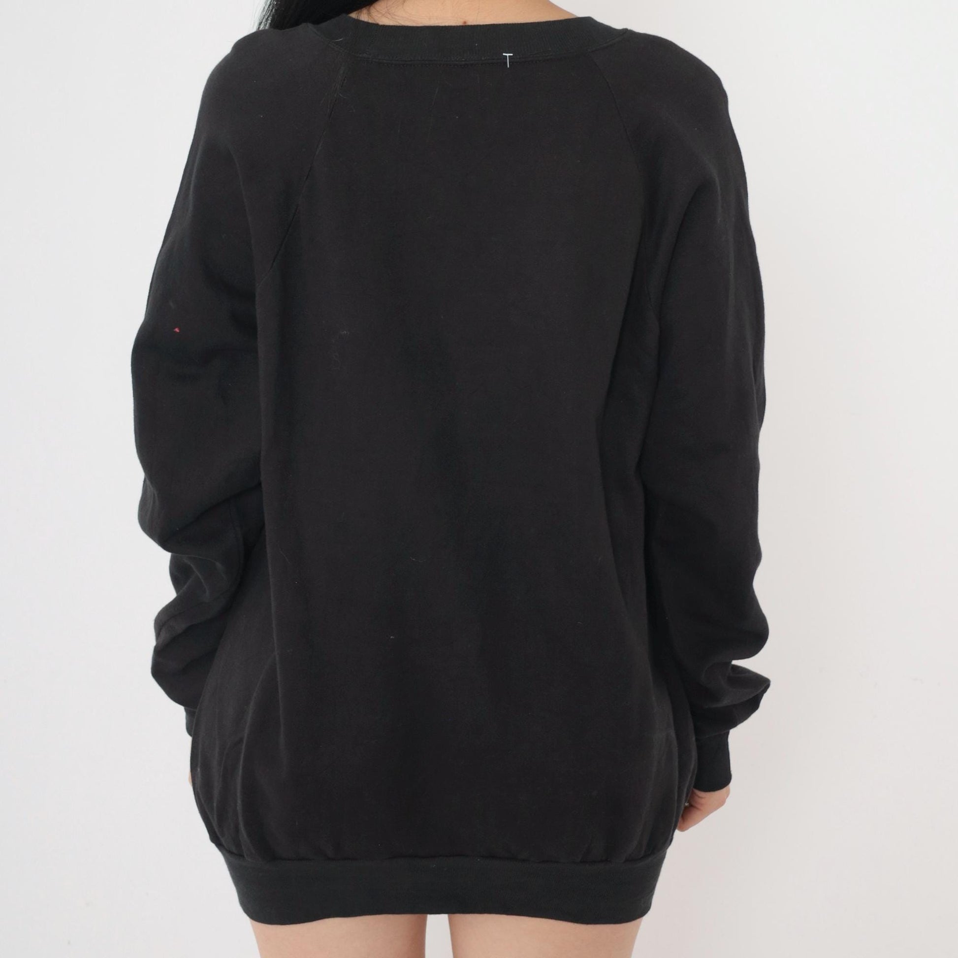 90s Hand Painted Beaded Geometric Sweatshirt Black Raglan Crewneck Medium M