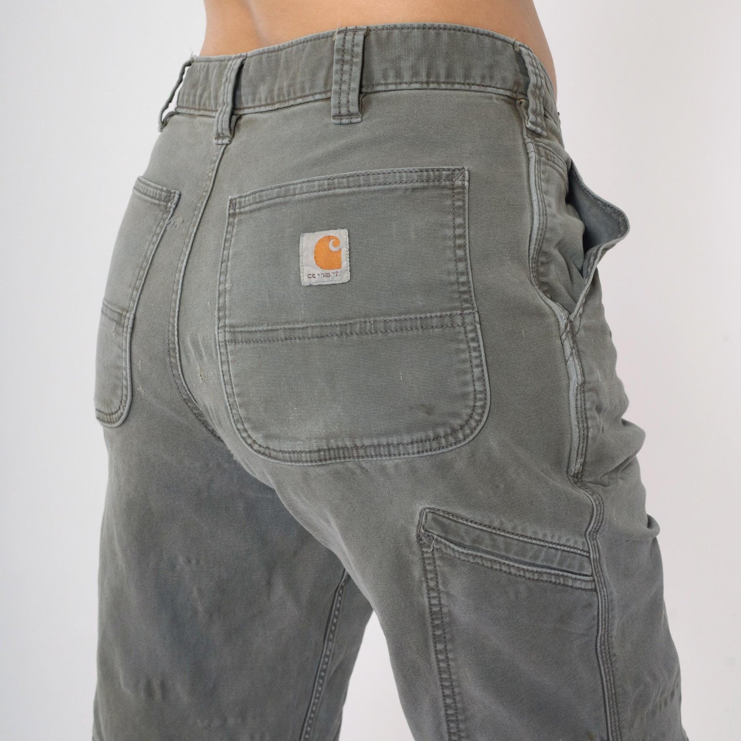Y2K Carhartt Olive Canvas Work Pants Distressed Straight Leg 32x32 Men's