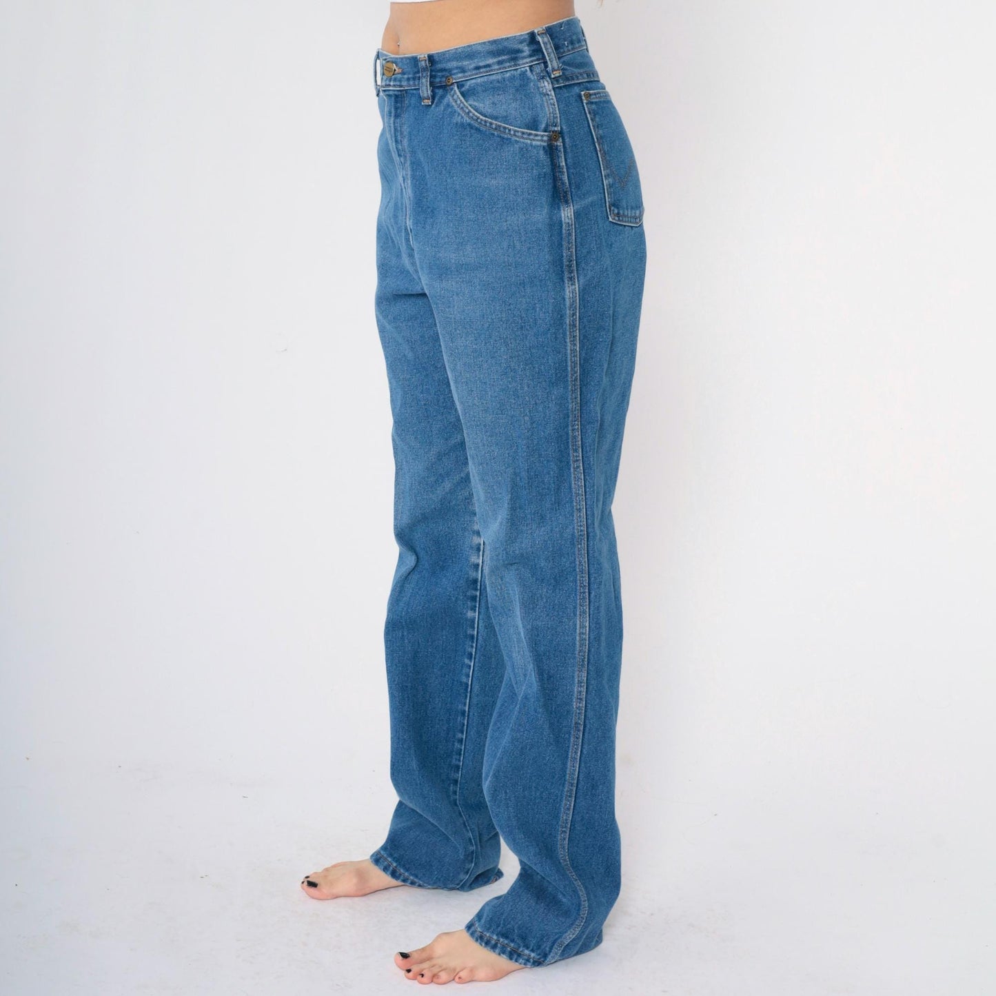 80s Wrangler High-Waisted Straight Leg Jeans Faded Blue Denim USA Made 16