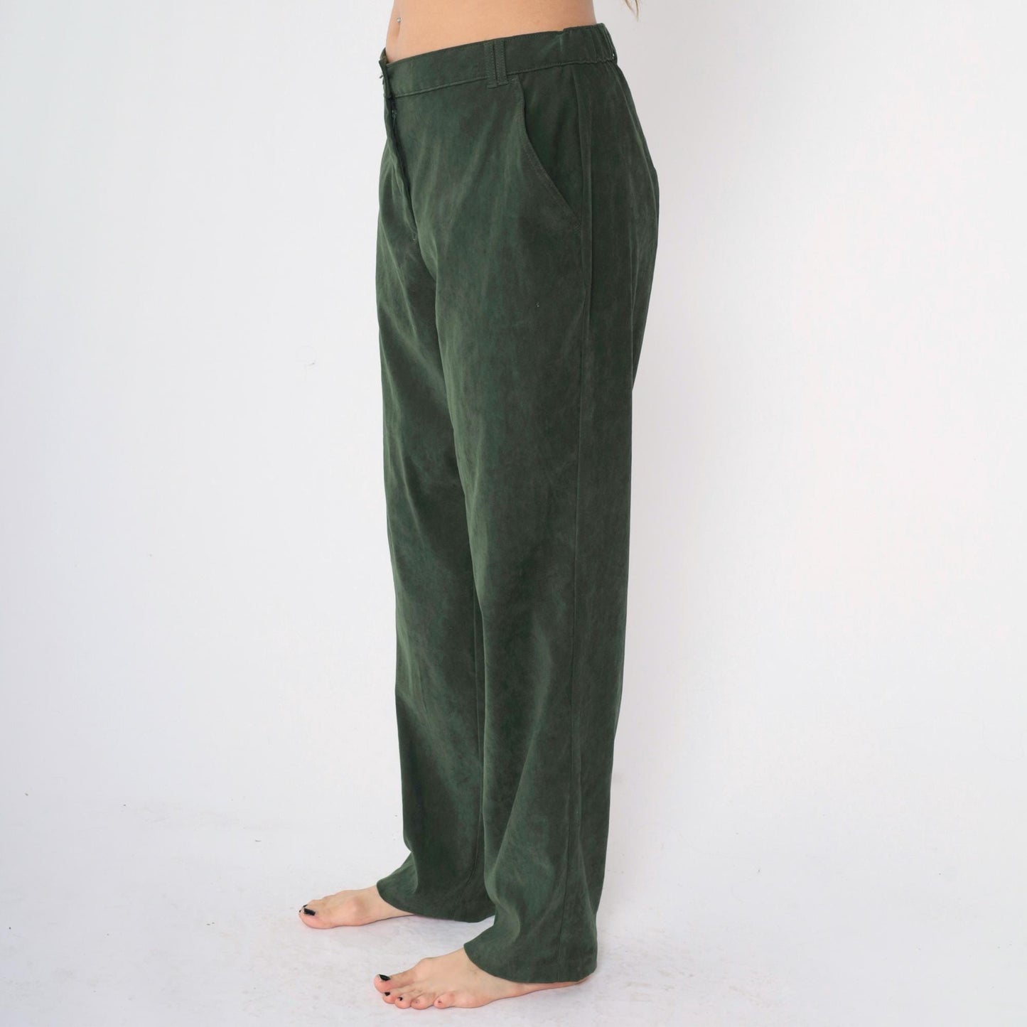 Y2K Green Tapered Trousers High Waisted Straight Leg Slacks Large