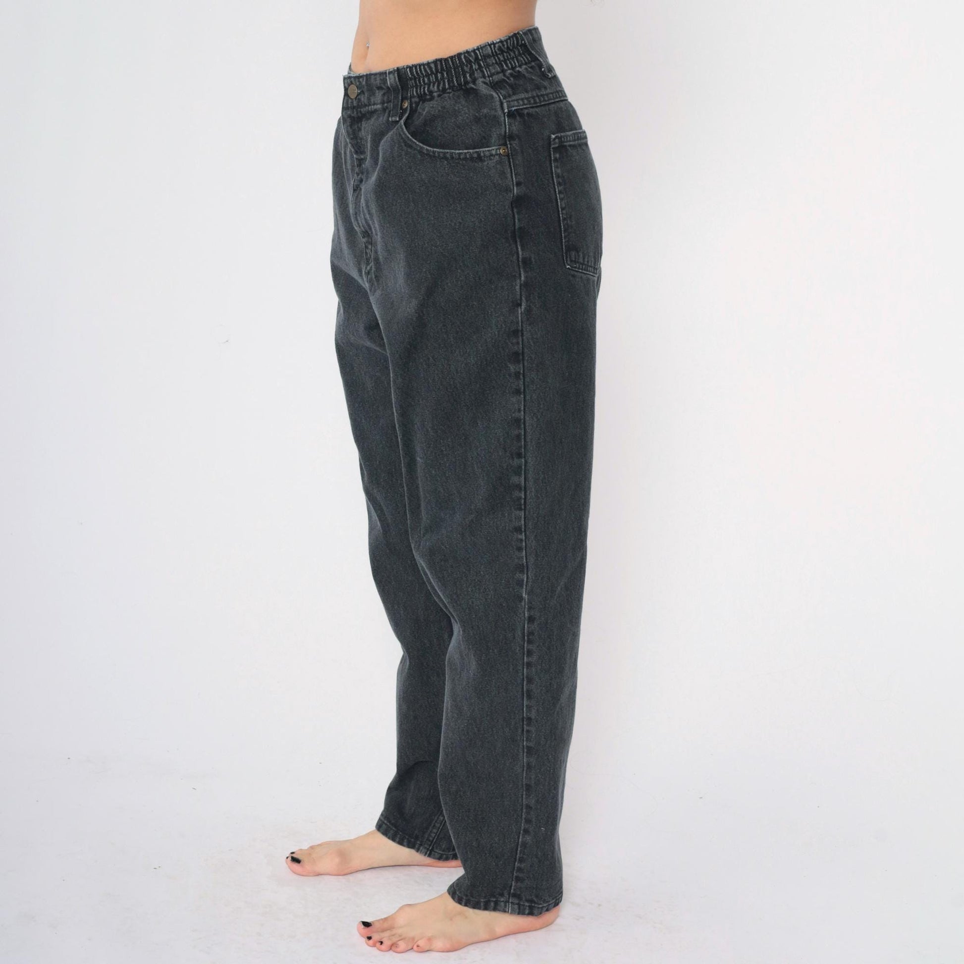 90s L.L. Bean Double L Black Denim High-Rise Straight-Leg Jeans Women's 14