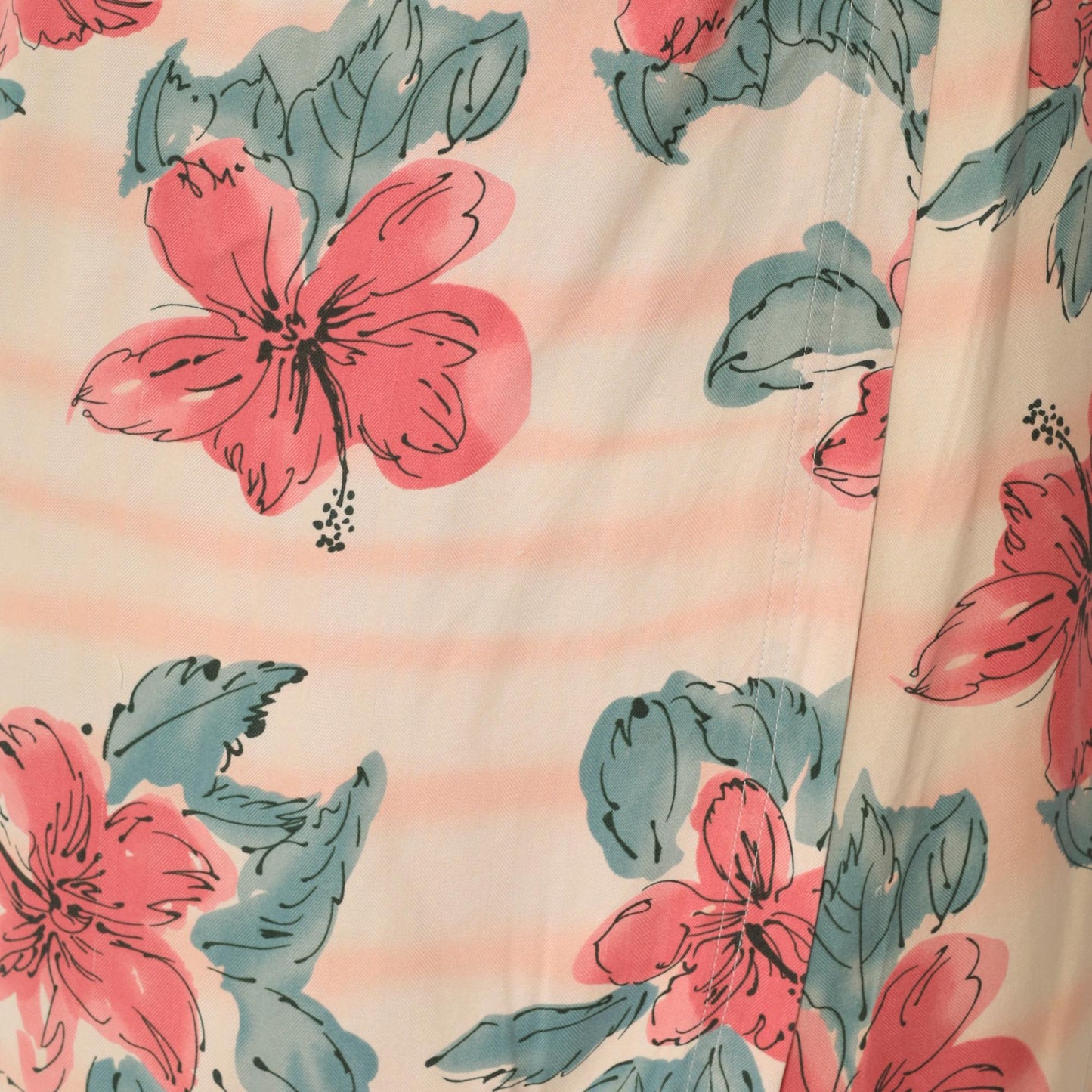 Y2K Silk Floral Mini Skirt Cream Coral Flower Print High Waisted Medium