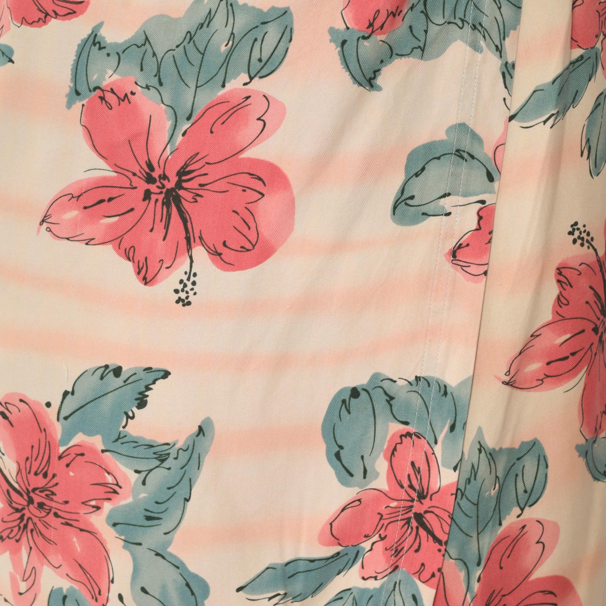 Y2K Silk Floral Mini Skirt Cream Coral Flower Print High Waisted Medium