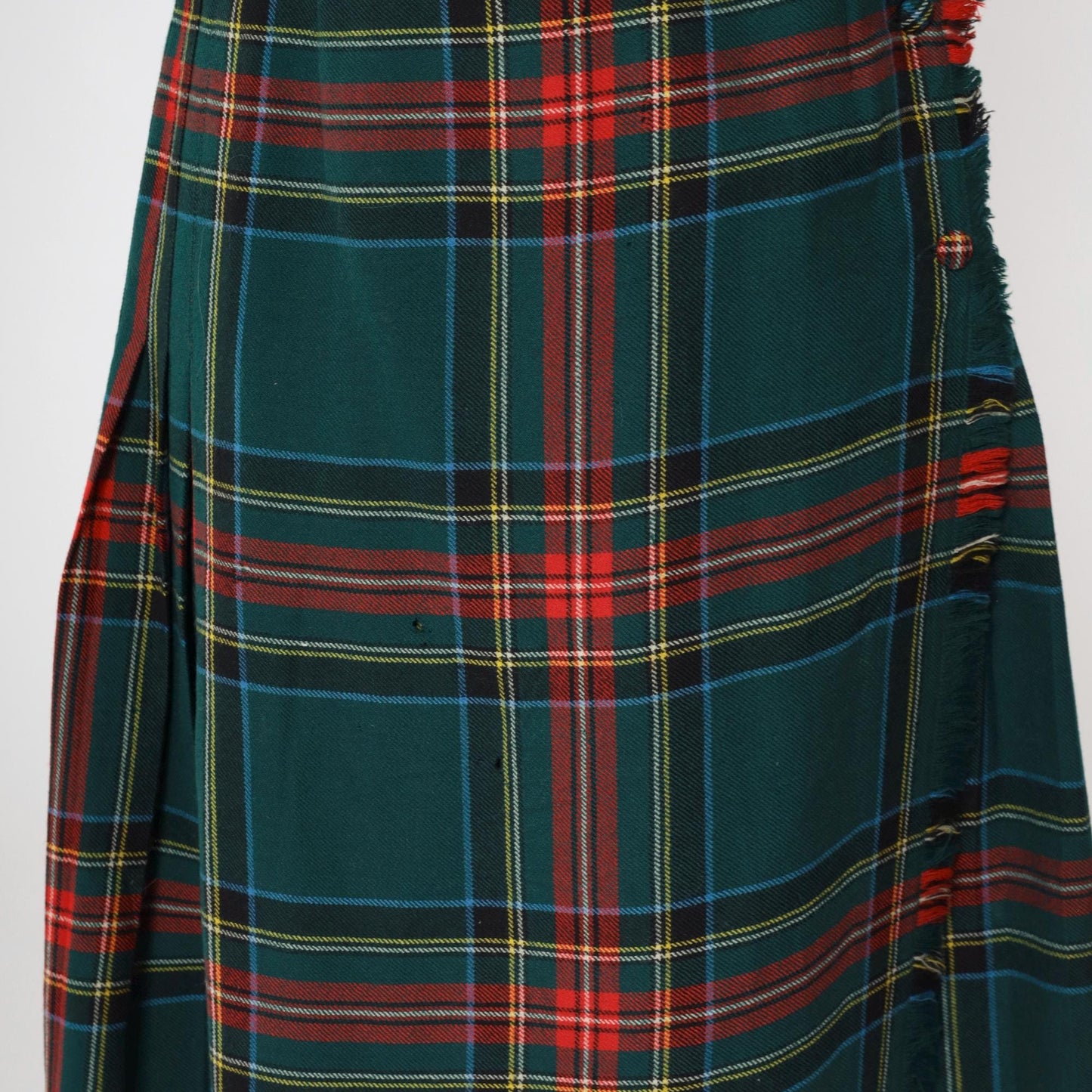 70s Green Plaid Wool Midi Skirt High Waisted Pleated Small S