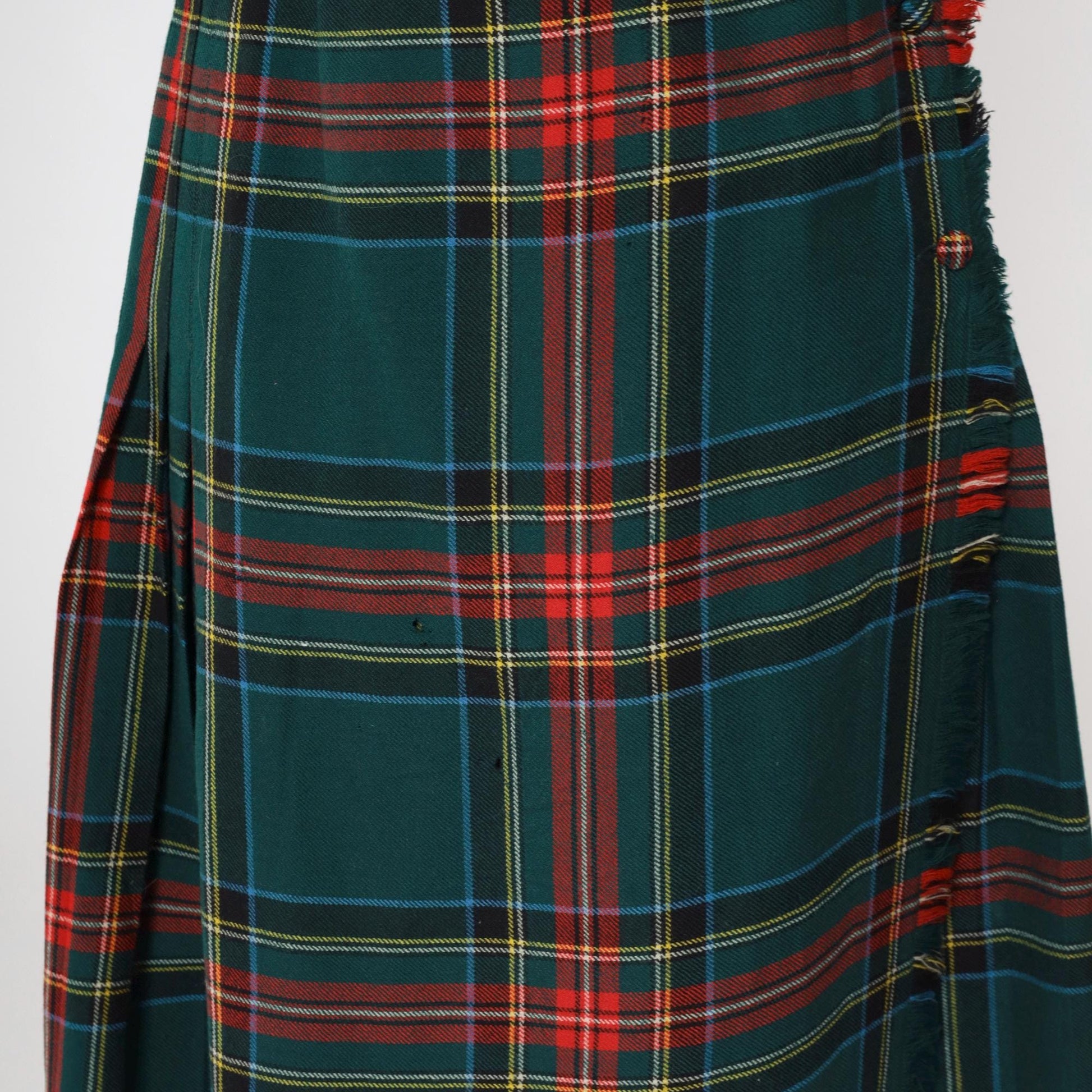 70s Green Plaid Wool Midi Skirt High Waisted Pleated Small S