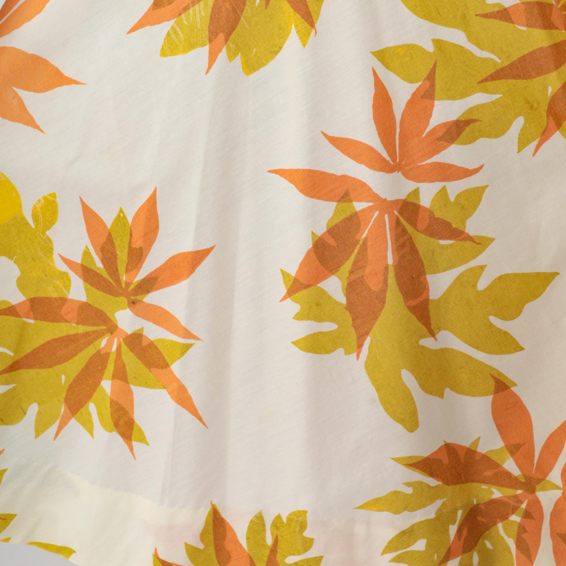 70s Tropical Floral Wrap Midi Skirt White Mustard Orange Small