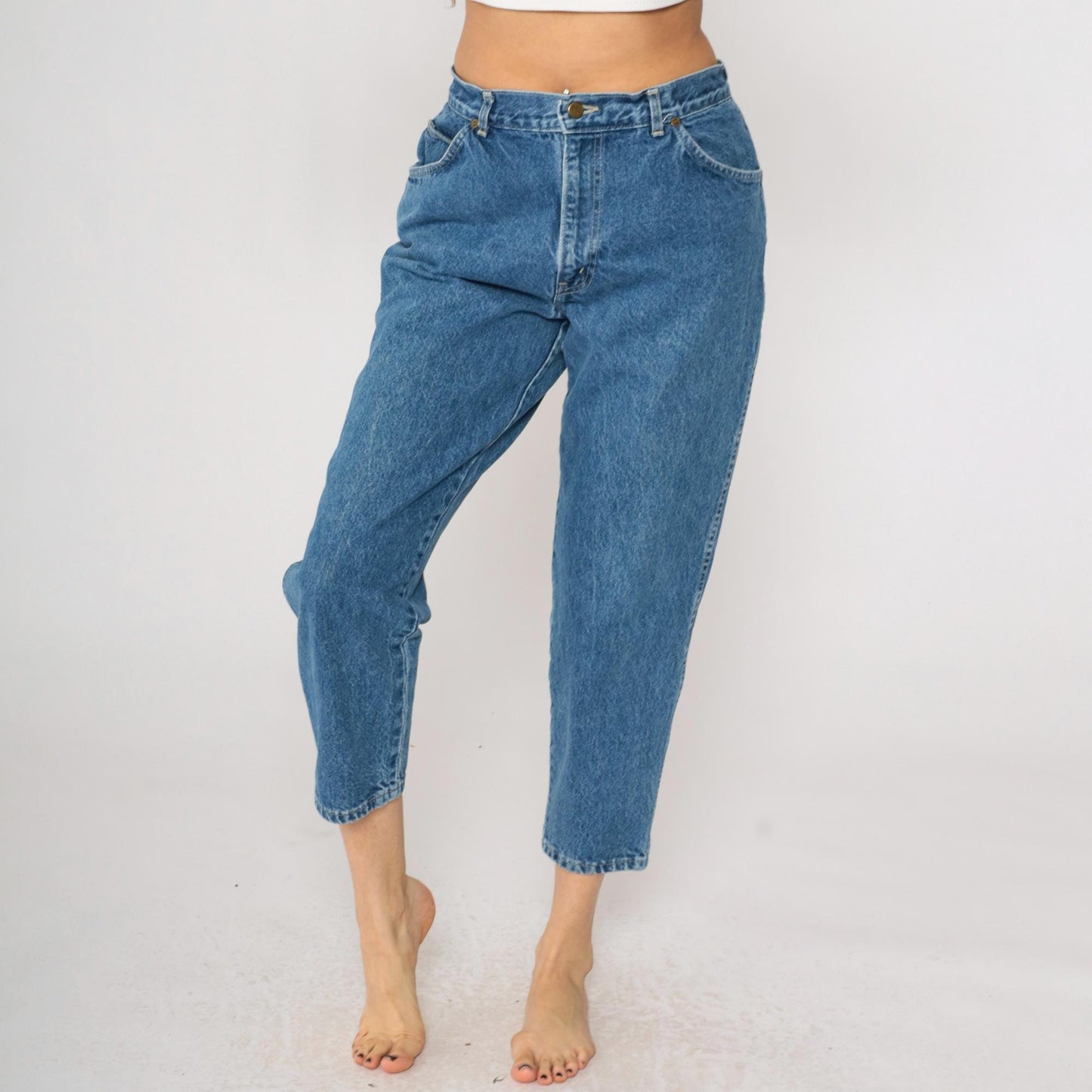 80s Chic High-Waisted Cropped Tapered Jeans Blue Denim Medium