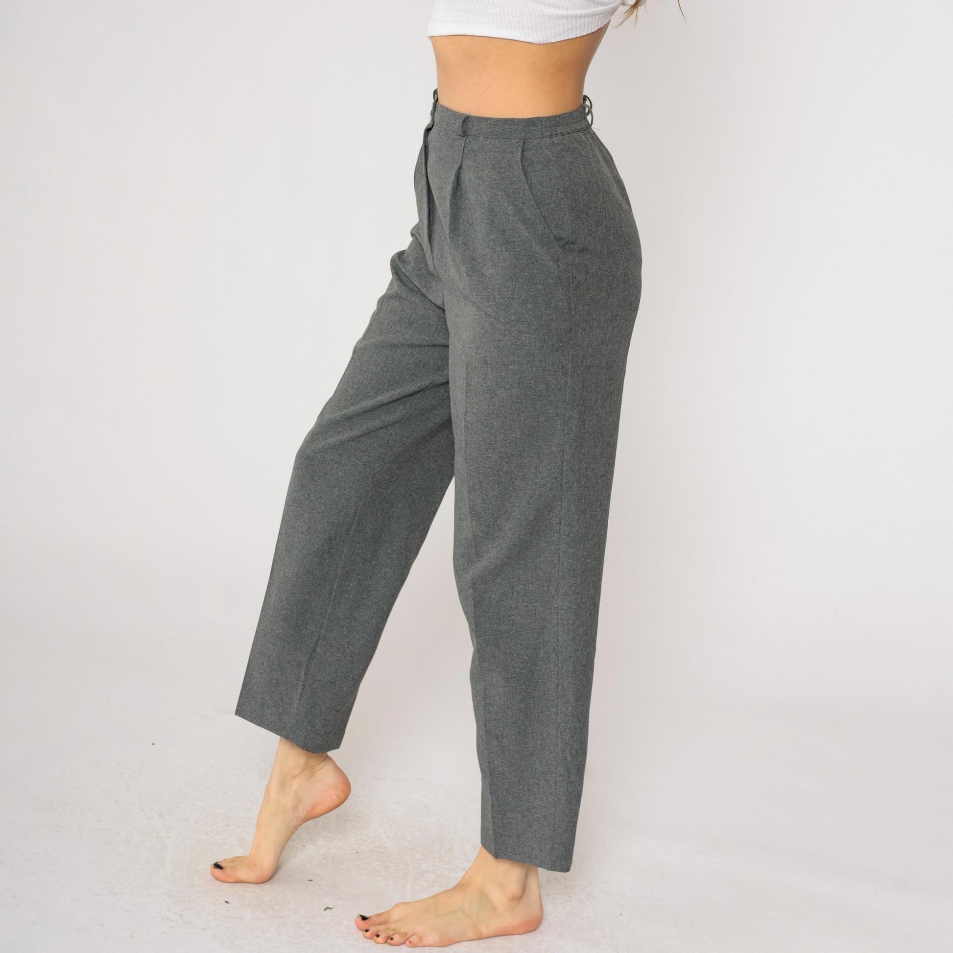 90s Kathie Lee Grey Pleated High-Waist Straight Trousers Small