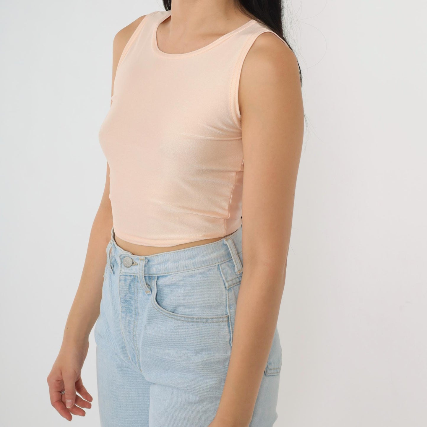 90s Shiny Peach Crop Tank Top Bodycon Fitted Extra Small XS