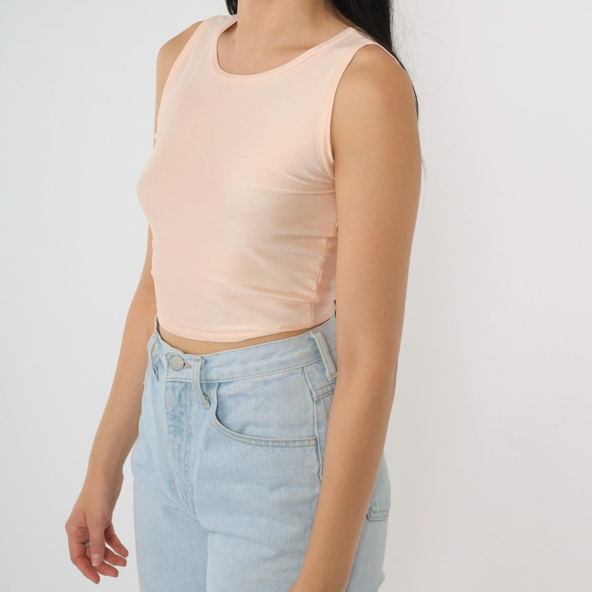 90s Shiny Peach Crop Tank Top Bodycon Fitted Extra Small XS