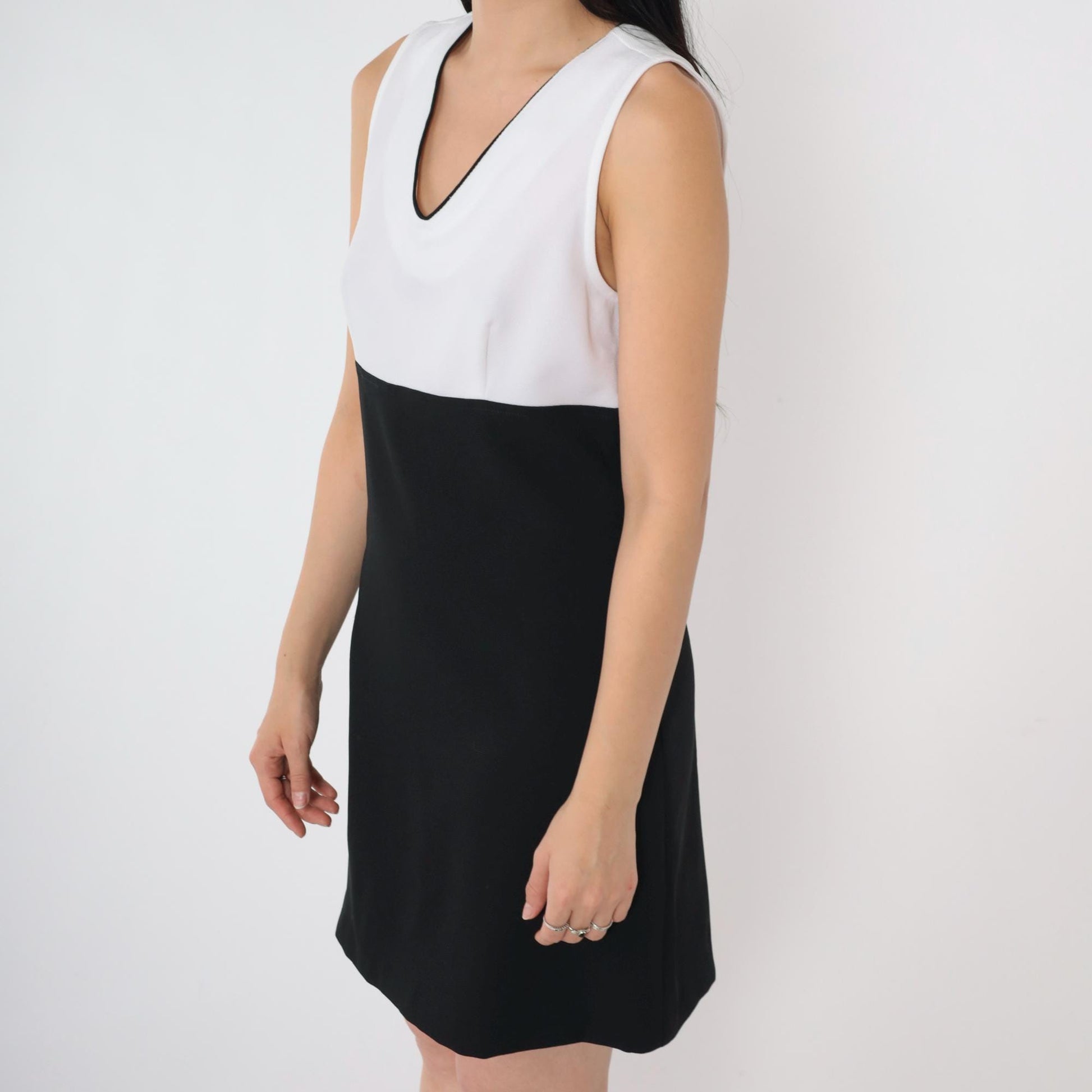 90s A. Byer California Black White Mini Dress Empire Waist V Neck Small S