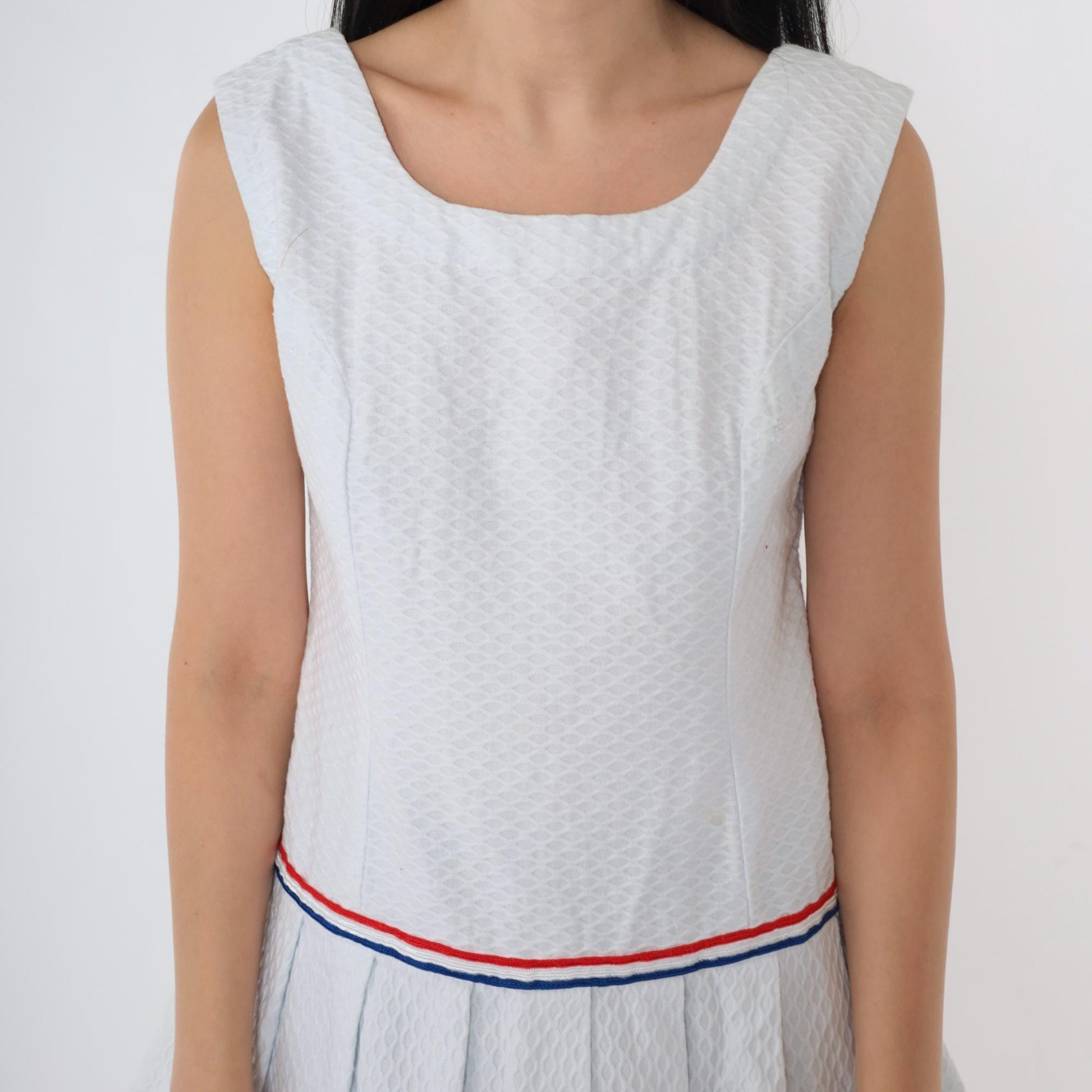 60s Mod Scooter Dress White Drop Waist Pleated Mini Sleeveless Small