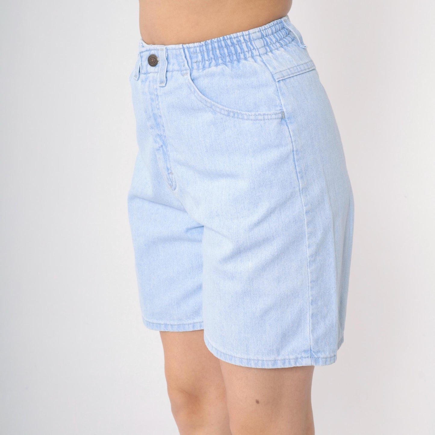 90s Lee Light Blue Denim Shorts High Waist Elastic Smooth Back Small