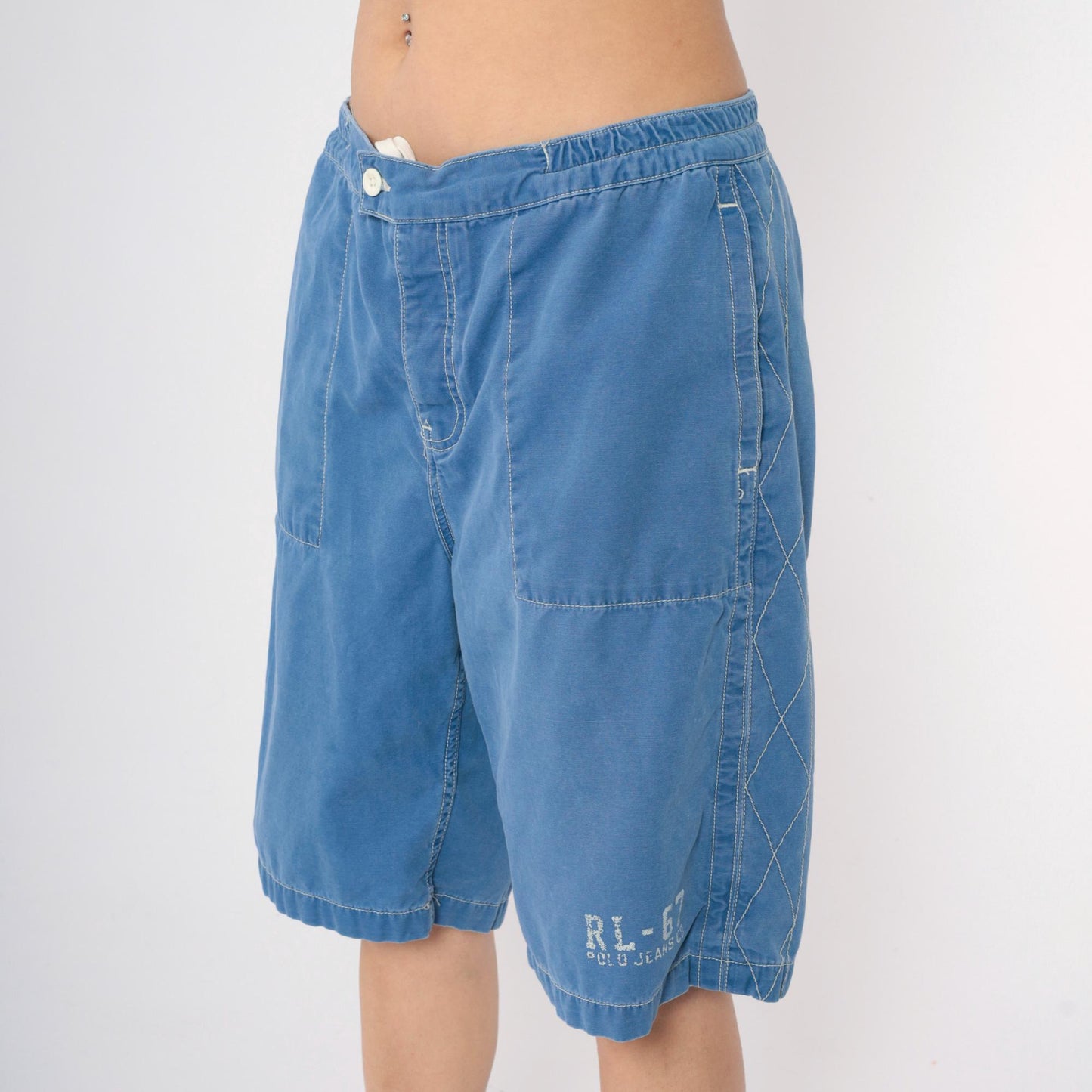 Y2K Ralph Lauren Polo Jeans Co. Board Shorts Blue Cotton Button Fly Medium M