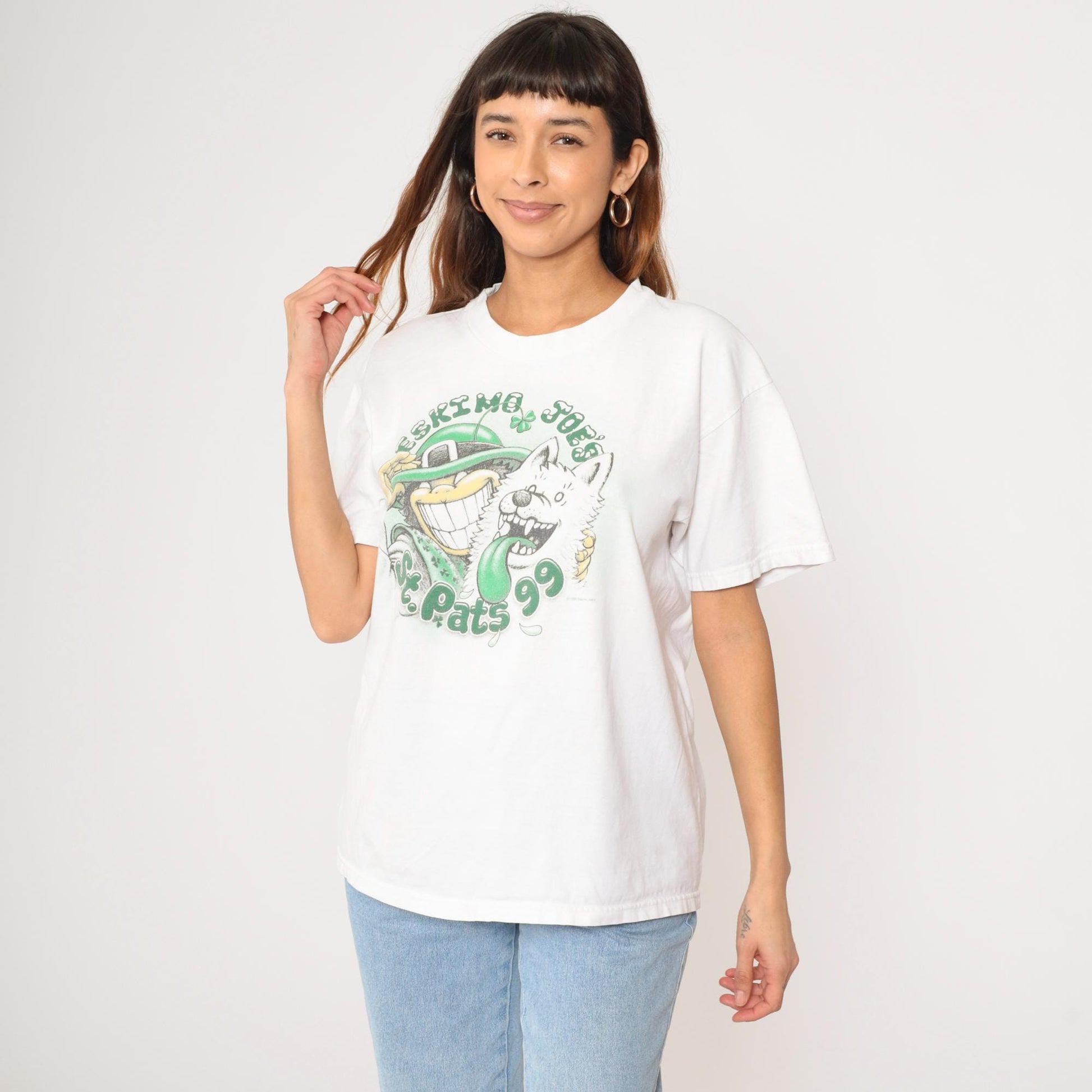 90s Eskimo Joe's St. Patrick's Day T-Shirt Green Graphic Dog Shamrock Stillwater Large L