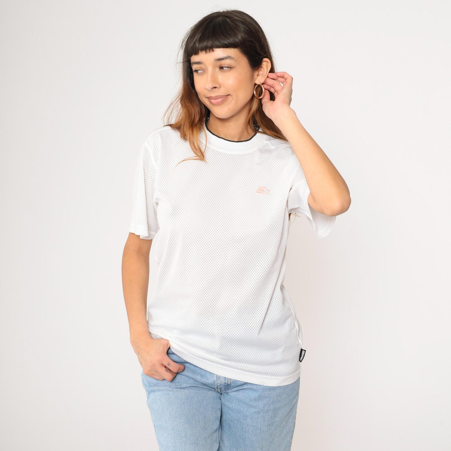 90s Starter White Mesh Jersey Ringer Crewneck Medium