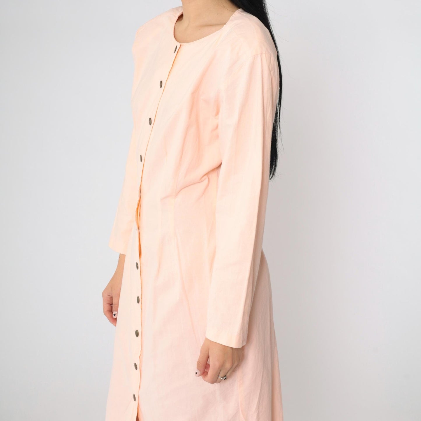 80s Luelle Pink Snap-Front Sheath Midi Dress Long Sleeve Small